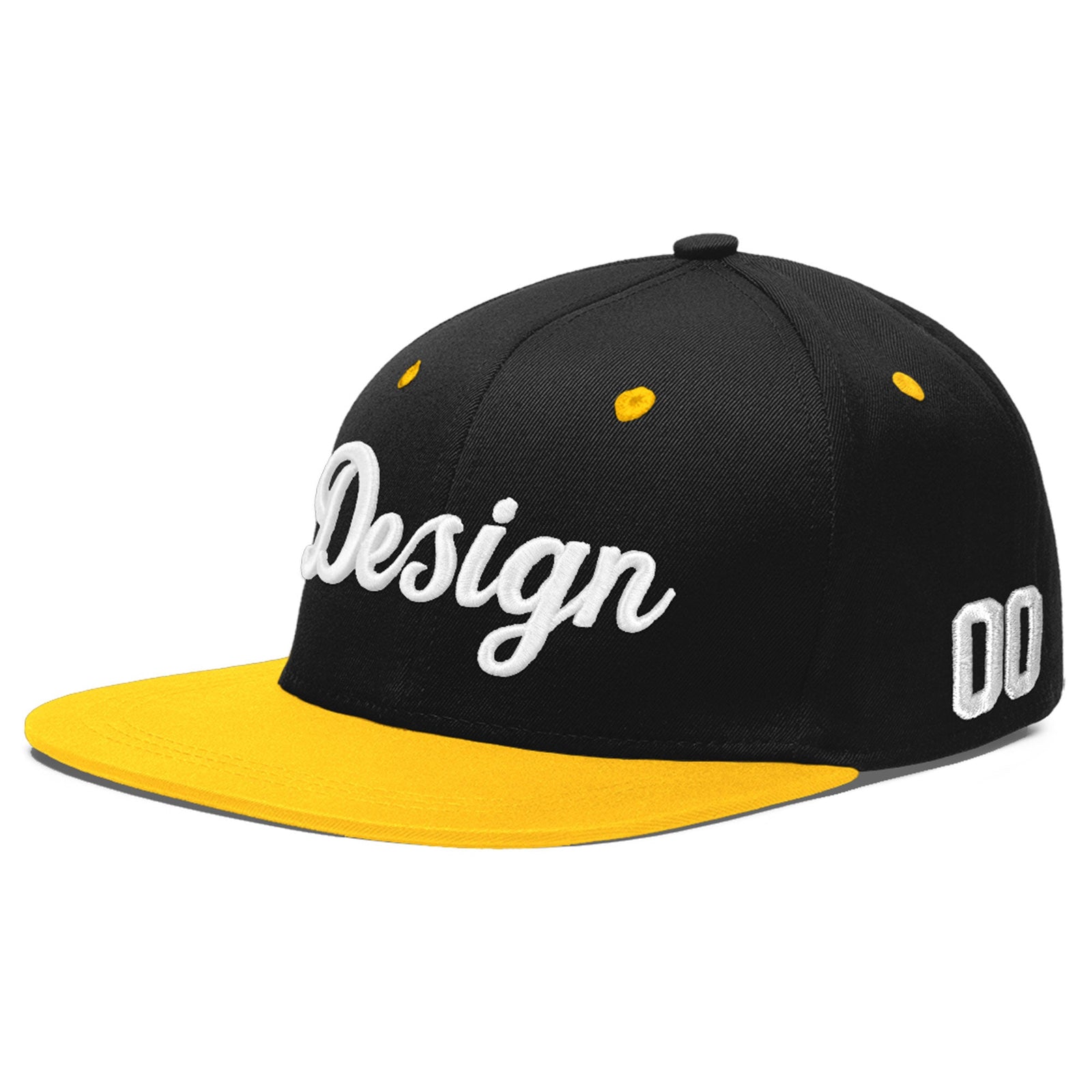 Custom Black Gold 3D Puff Embroidery Flat Embroidery Casual Sport Baseball Cap