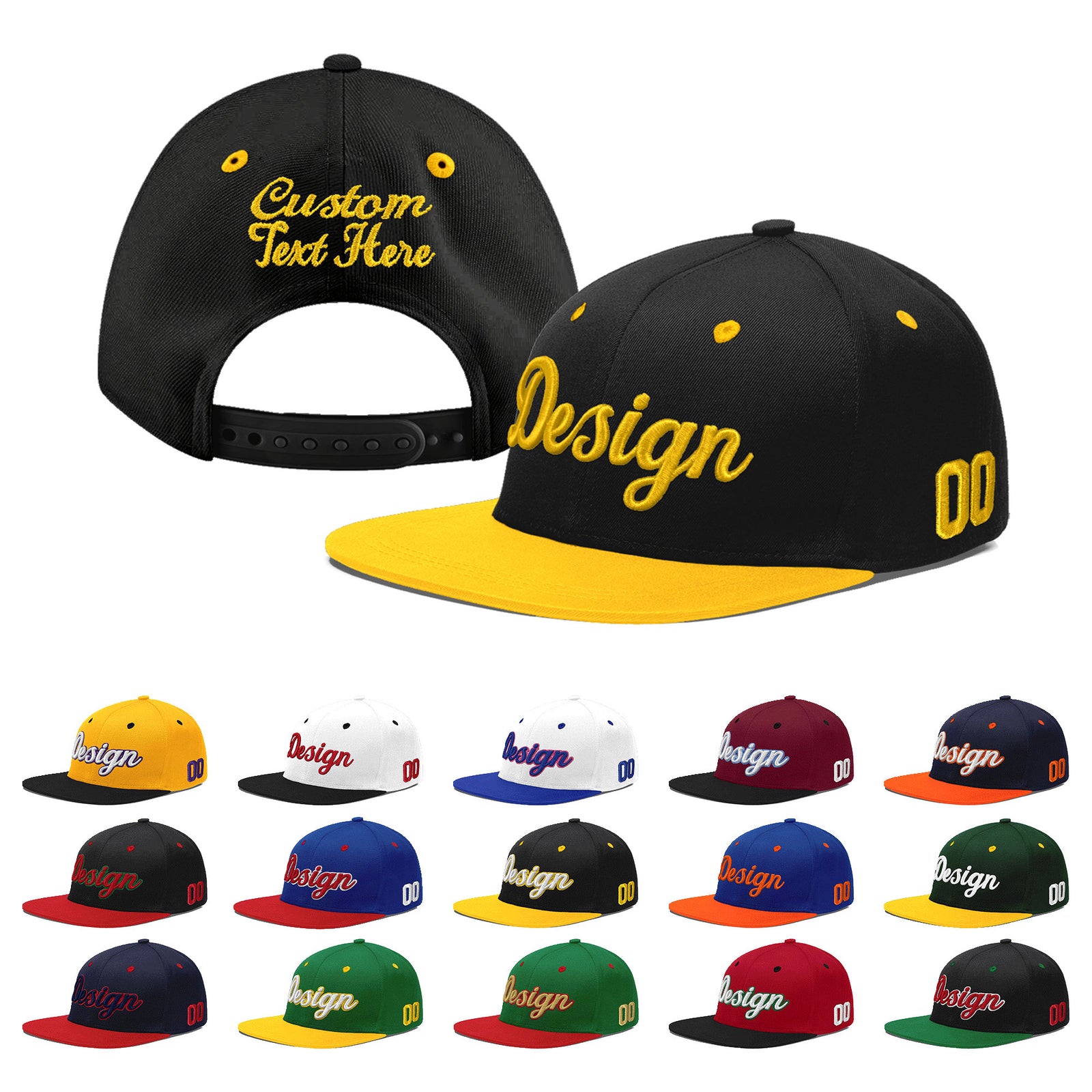 Custom Black Gold 3D Puff Embroidery Flat Embroidery Casual Sport Baseball Cap