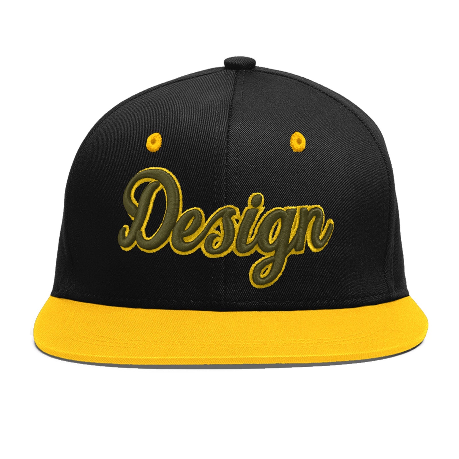 Custom Black Gold 3D Puff Embroidery Flat Embroidery Casual Sport Baseball Cap