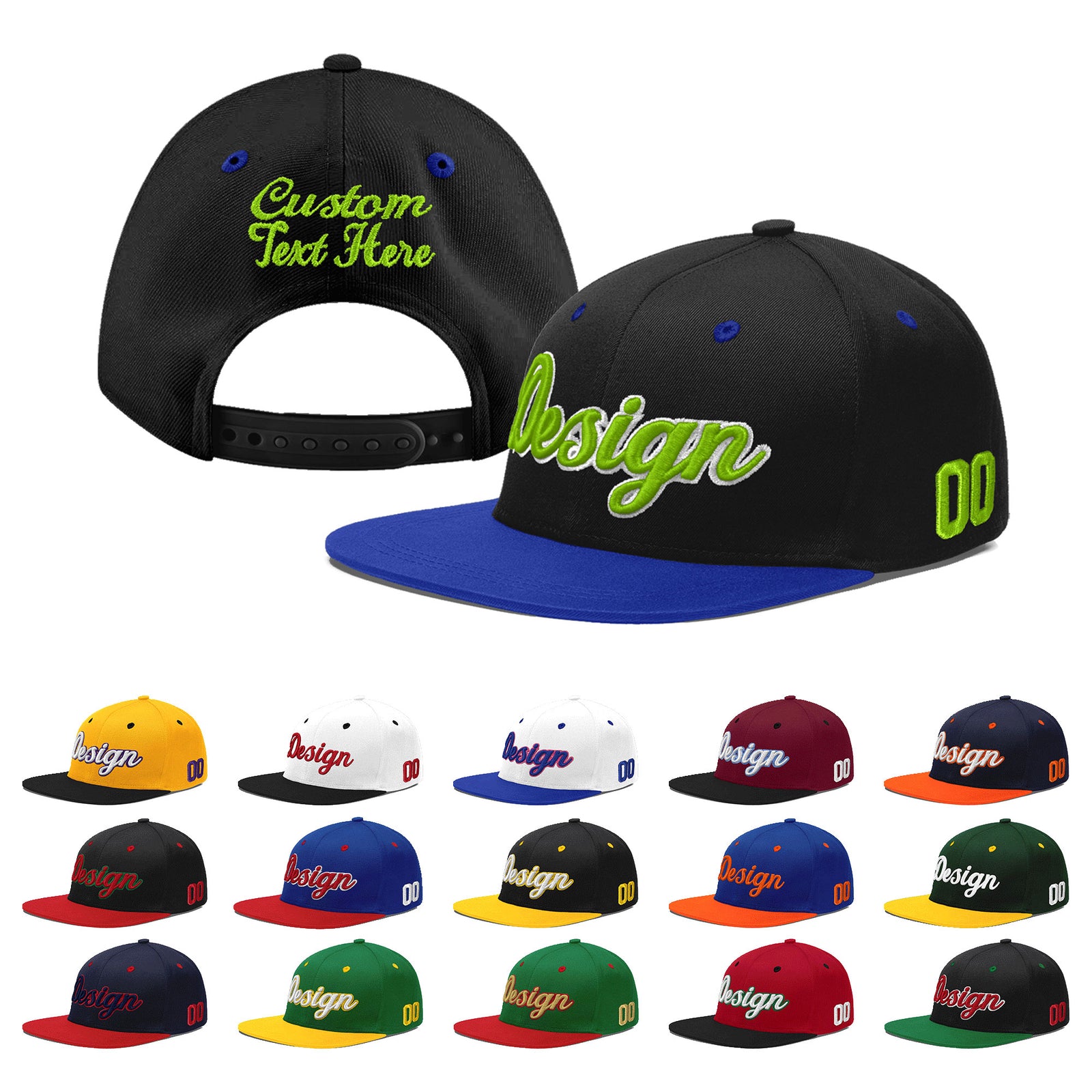 Custom Black Royal Blue 3D Puff Embroidery Flat Embroidery Casual Sport Baseball Cap