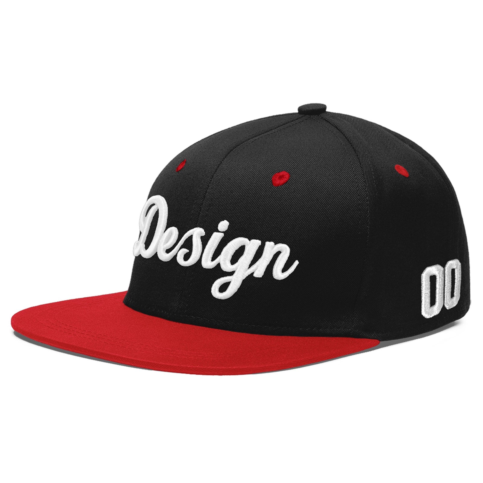 Custom Black Red 3D Puff Embroidery Flat Embroidery Casual Sport Baseball Cap