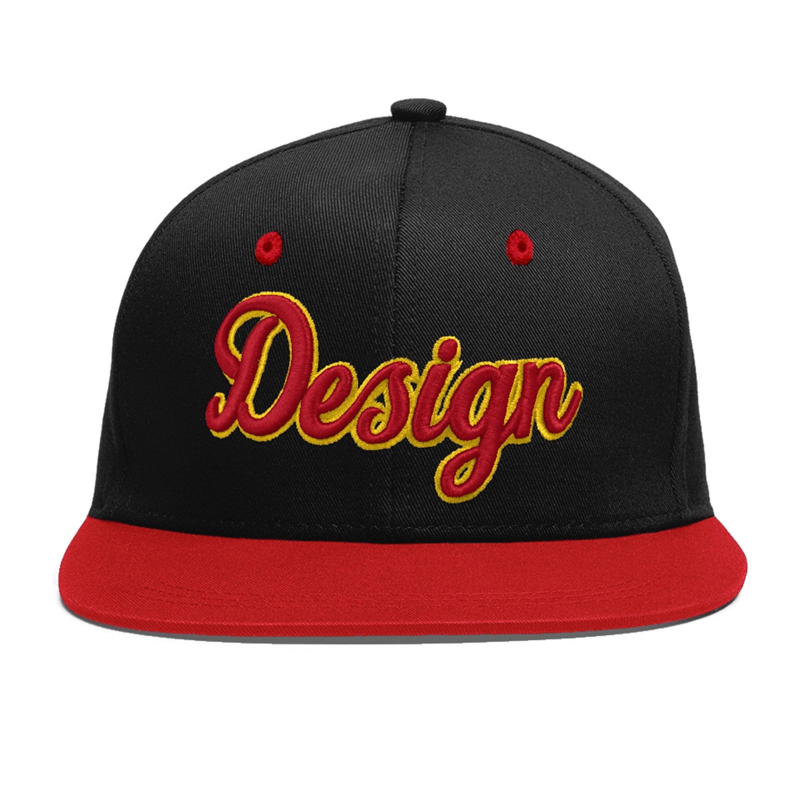 Custom Black Red 3D Puff Embroidery Flat Embroidery Casual Sport Baseball Cap