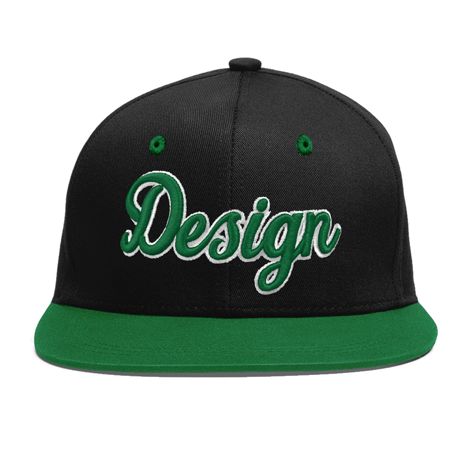 Custom Black Kelly Green 3D Puff Embroidery Flat Embroidery Casual Sport Baseball Cap
