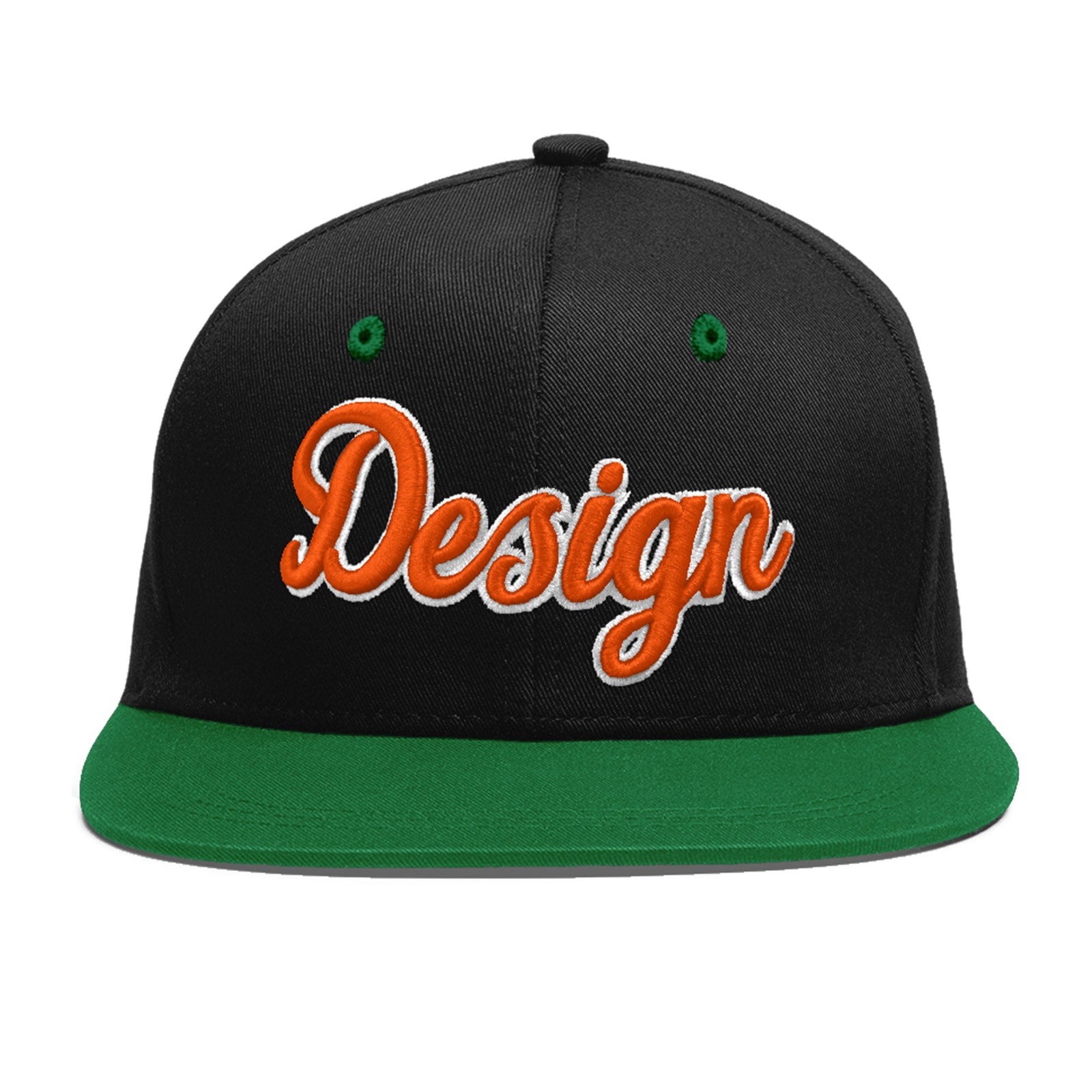 Custom Black Kelly Green 3D Puff Embroidery Flat Embroidery Casual Sport Baseball Cap