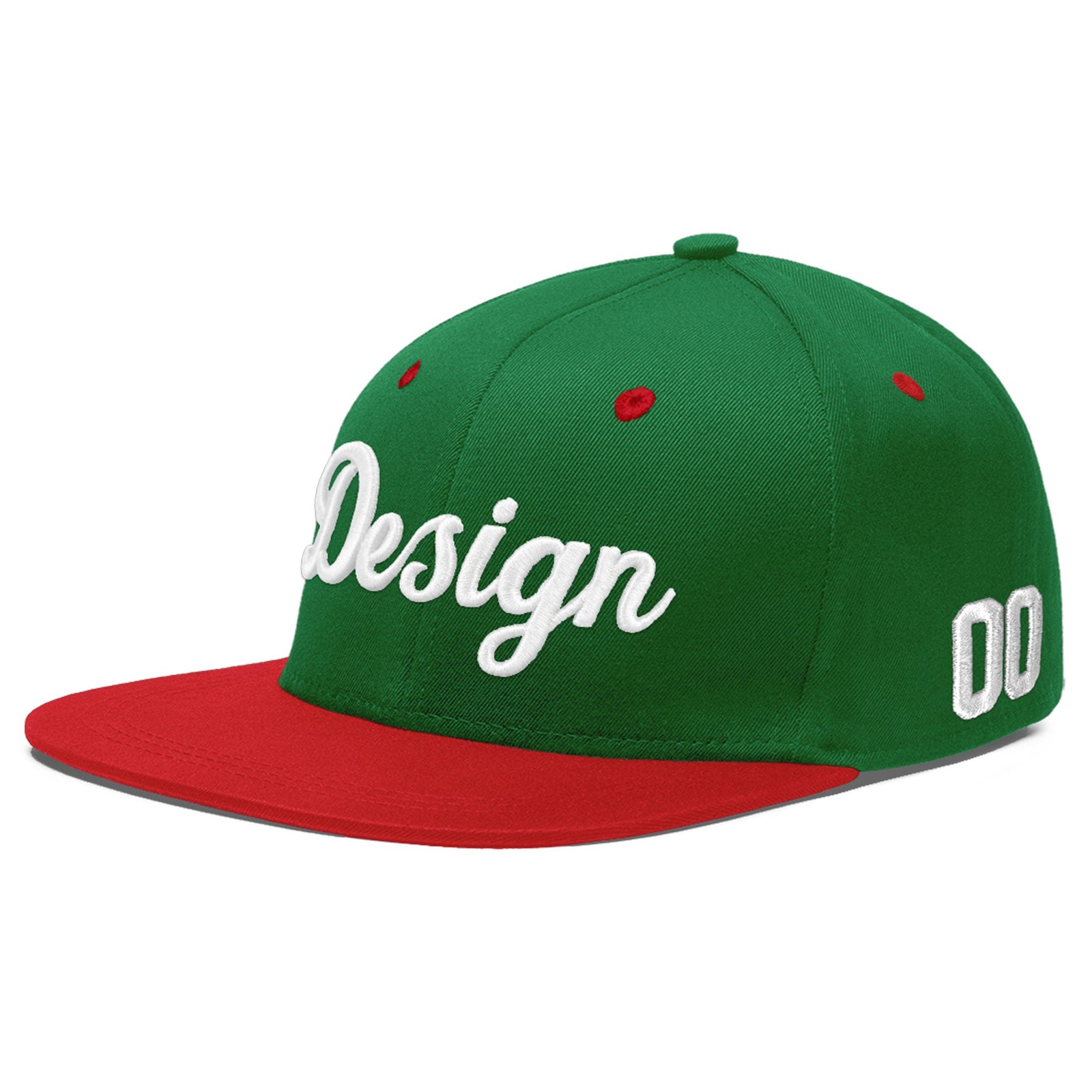 Custom Kelly Green Red 3D Puff Embroidery Flat Embroidery Casual Sport Baseball Cap