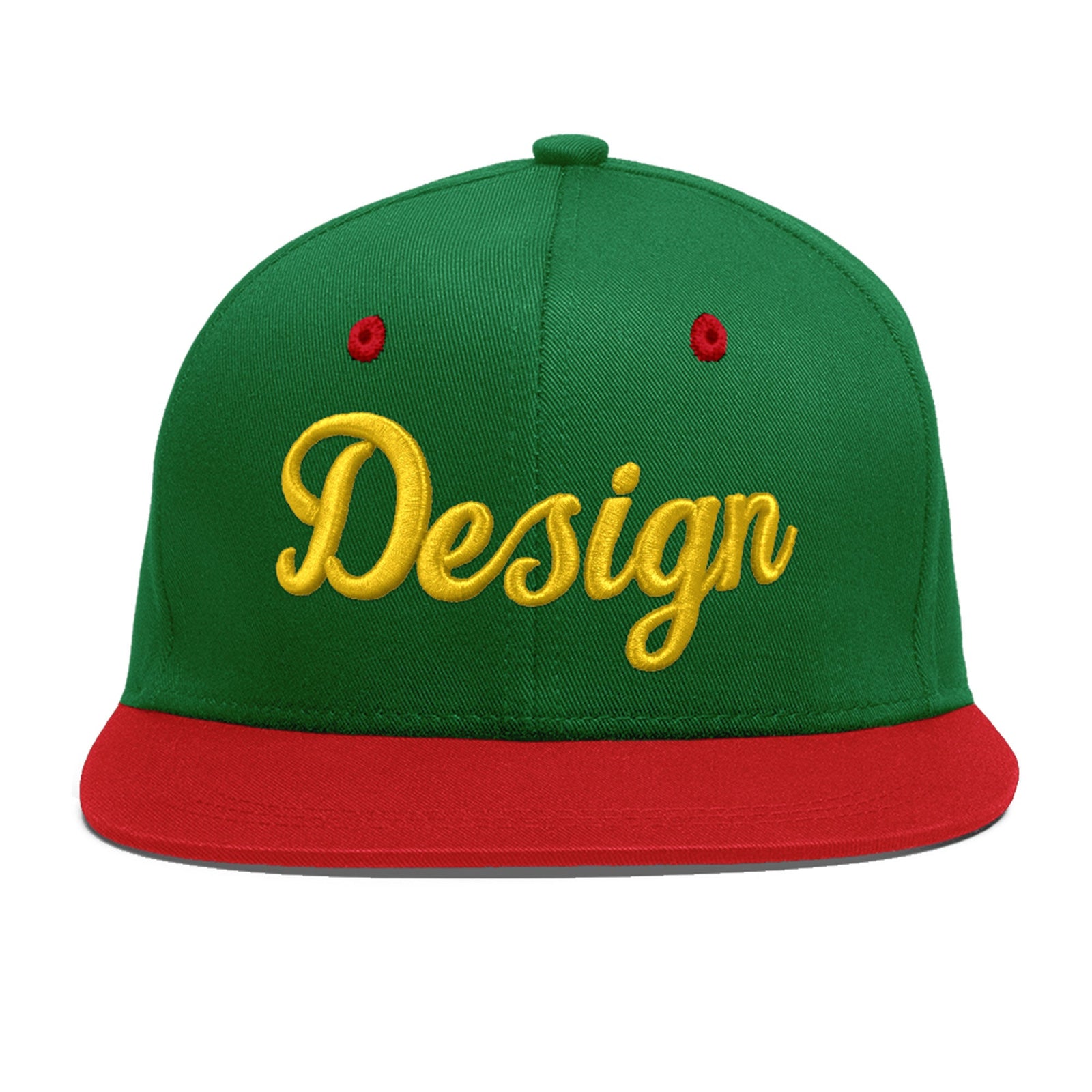 Custom Kelly Green Red 3D Puff Embroidery Flat Embroidery Casual Sport Baseball Cap