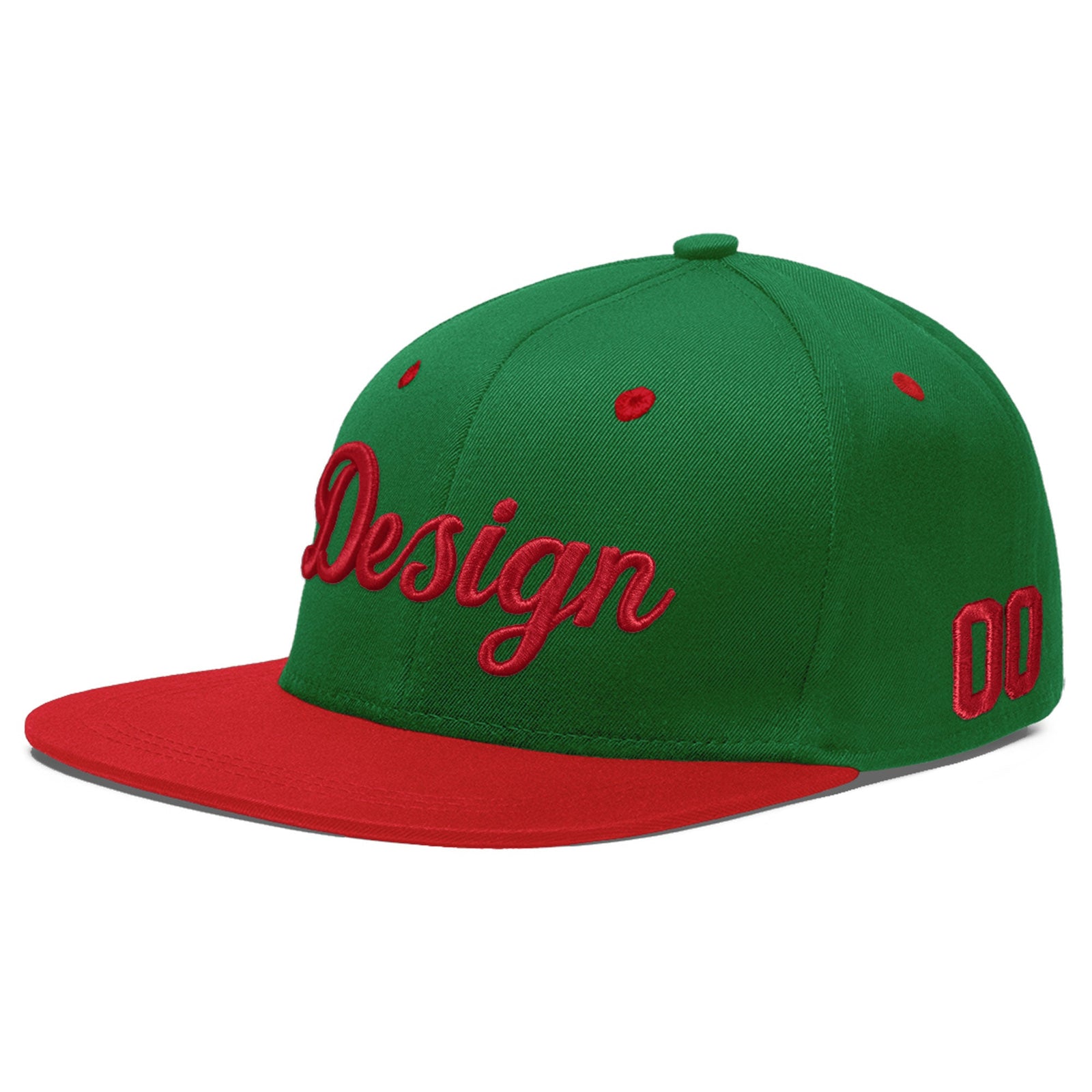Custom Kelly Green Red 3D Puff Embroidery Flat Embroidery Casual Sport Baseball Cap