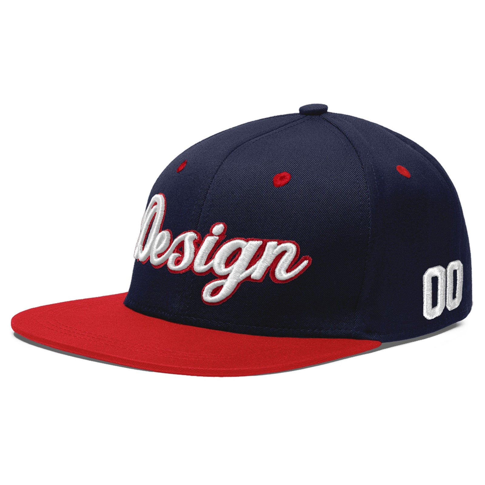 Custom Navy Red 3D Puff Embroidery Flat Embroidery Casual Sport Baseball Cap