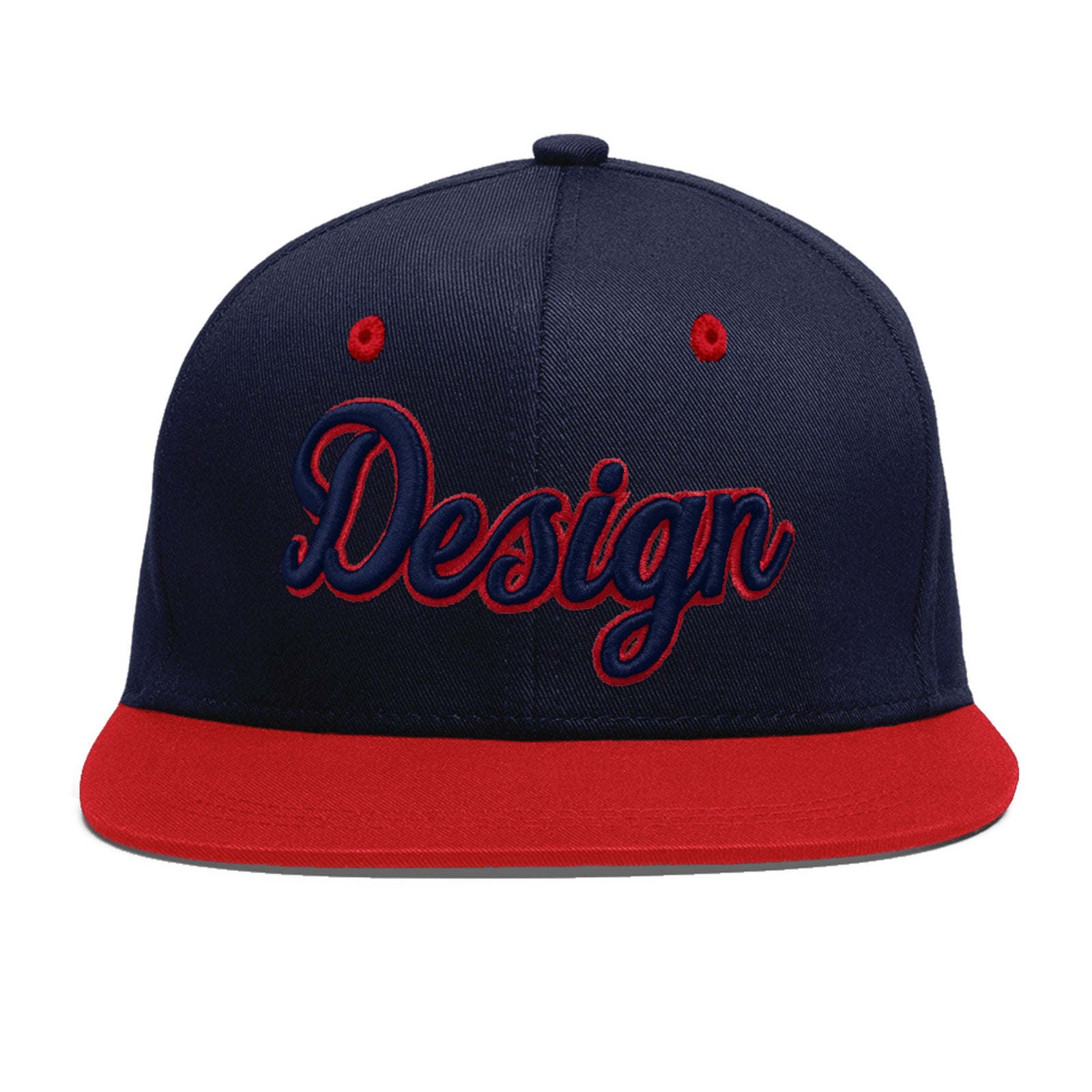 Custom Navy Red 3D Puff Embroidery Flat Embroidery Casual Sport Baseball Cap