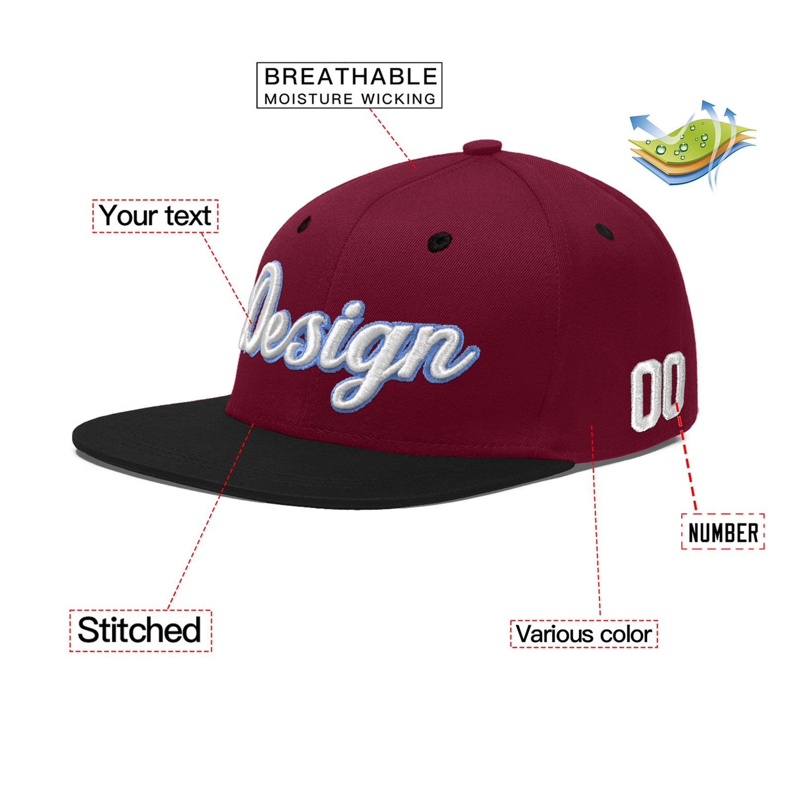 Custom Navy Orange 3D Puff Embroidery Flat Embroidery Casual Sport Baseball Cap