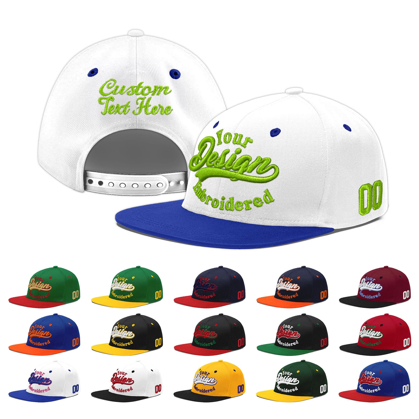 Custom White Royal Blue 163D Puff Embroidery Flat Embroidery Casual Sport Baseball Cap