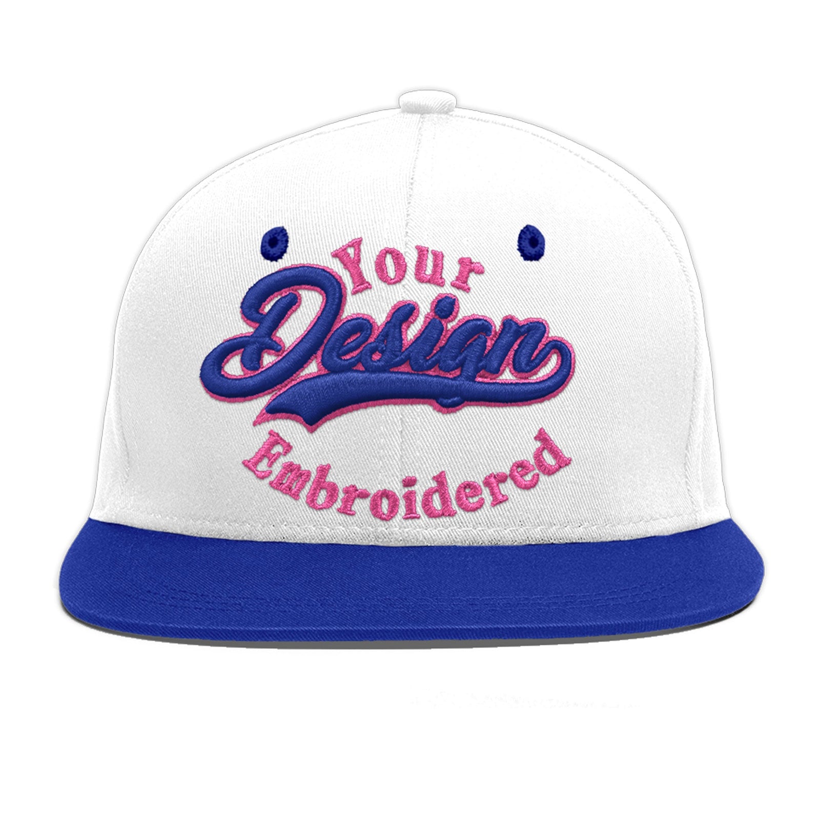 Custom White Royal Blue 200D Puff Embroidery Flat Embroidery Casual Sport Baseball Cap