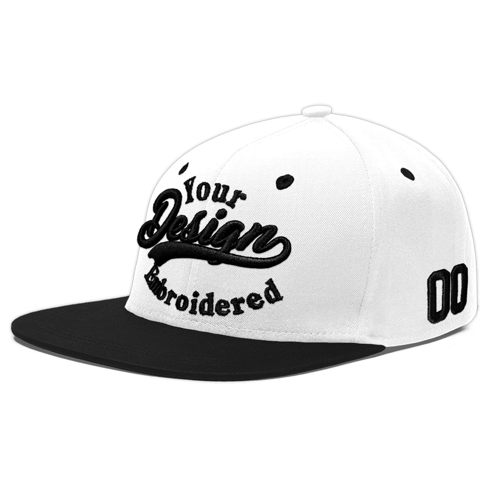 Custom White Black 3D Puff Embroidery Flat Embroidery Casual Sport Baseball Cap