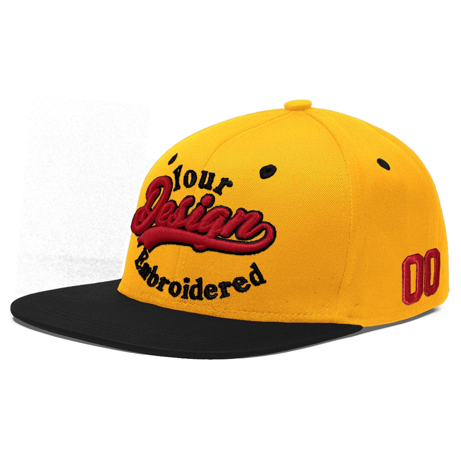 Custom Gold Black 134D Puff Embroidery Flat Embroidery Casual Sport Baseball Cap