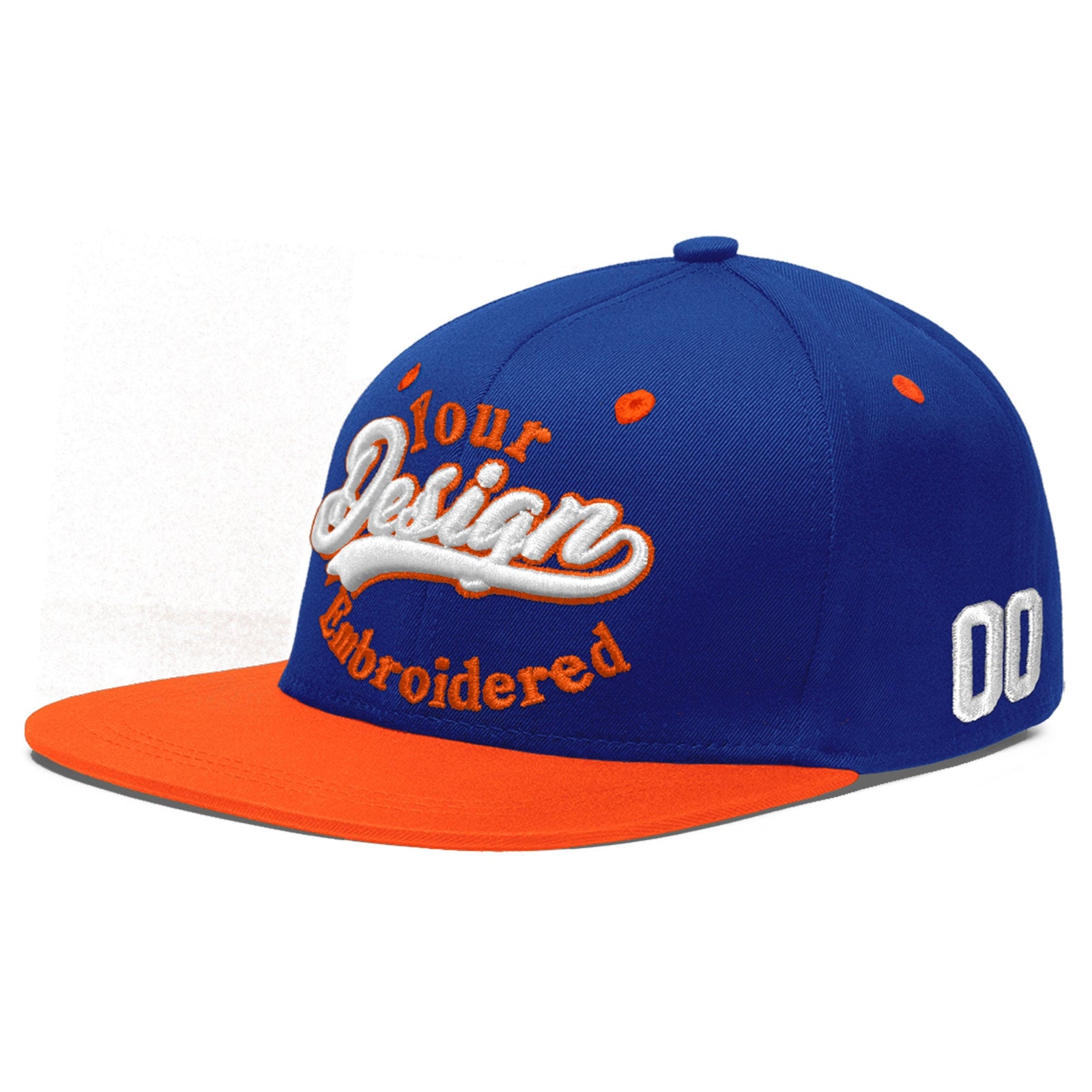 Custom Royal Blue Orange 3D Puff Embroidery Flat Embroidery Casual Sport Baseball Cap