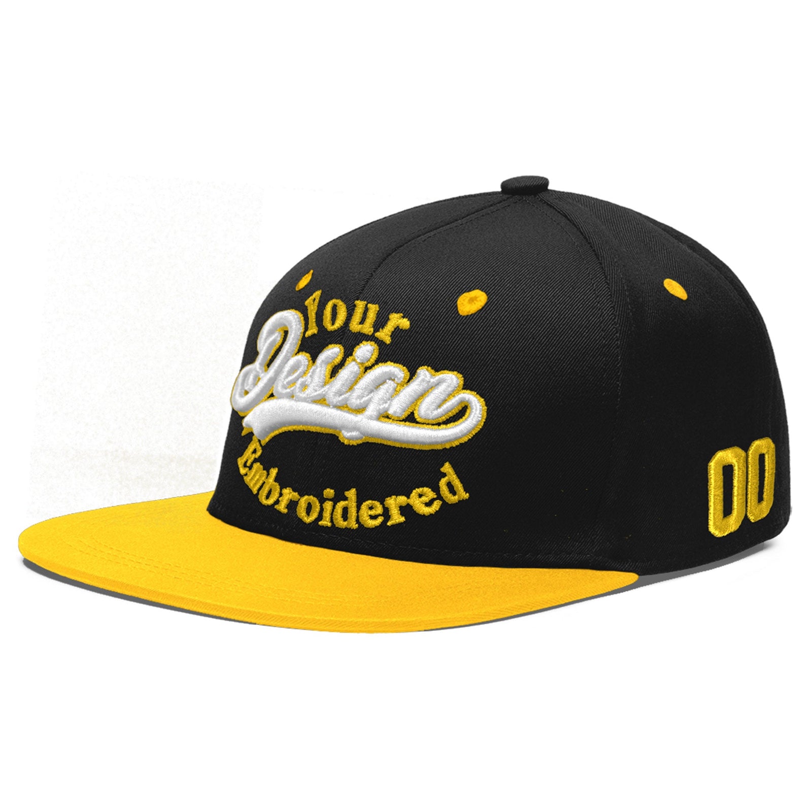 Custom Black Gold 3D Puff Embroidery Flat Embroidery Casual Sport Baseball Cap