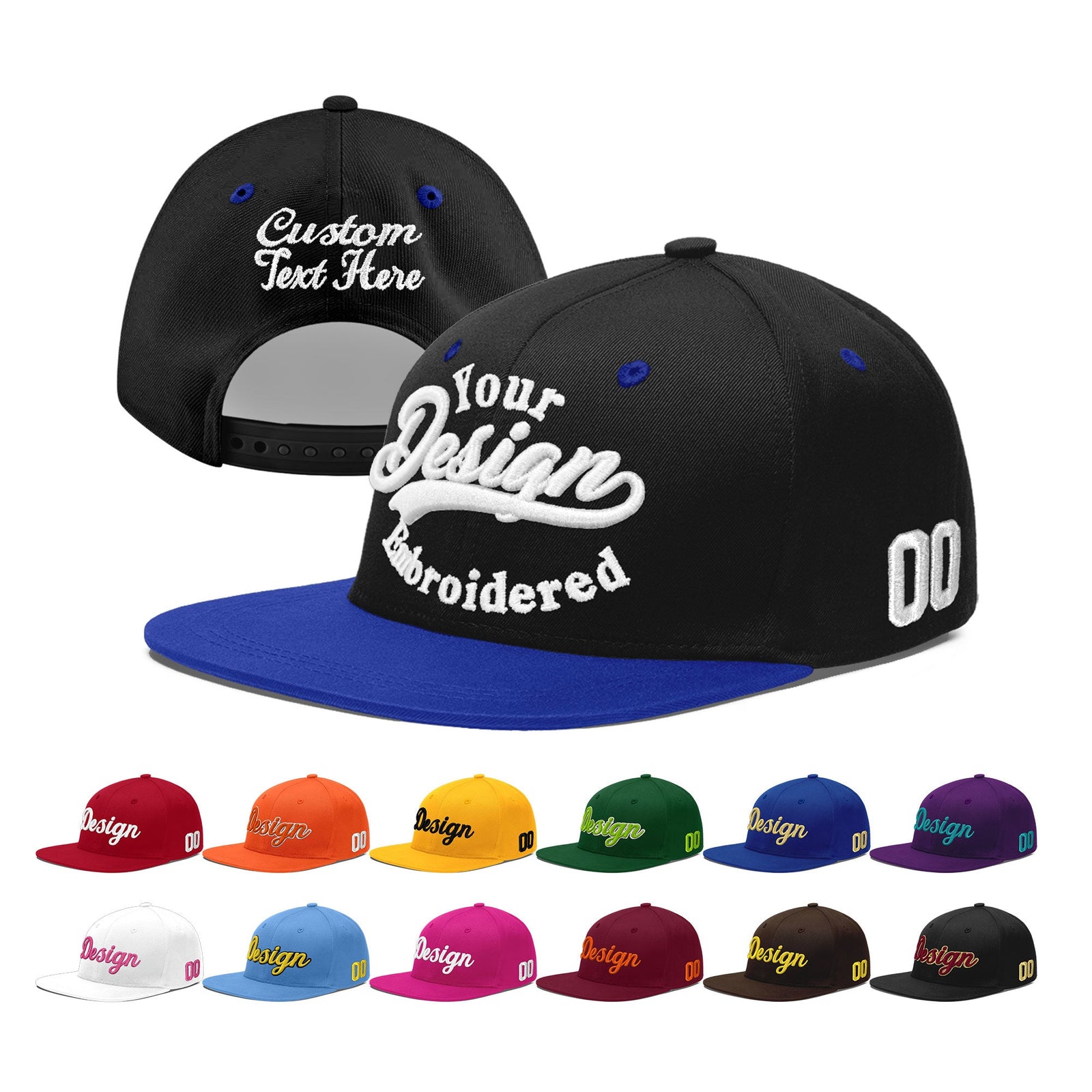Custom Black Royal Blue 3D Puff Embroidery Flat Embroidery Casual Sport Baseball Cap