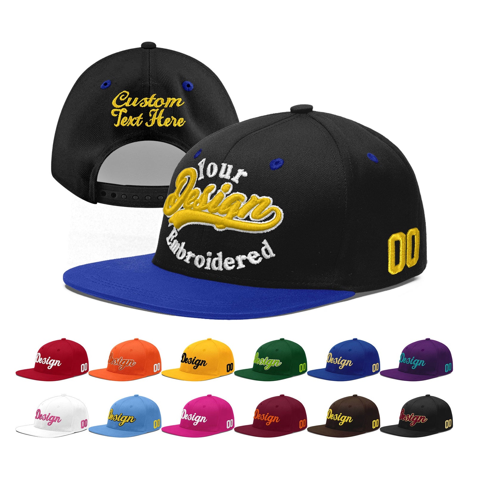 Custom Black Royal Blue 3D Puff Embroidery Flat Embroidery Casual Sport Baseball Cap