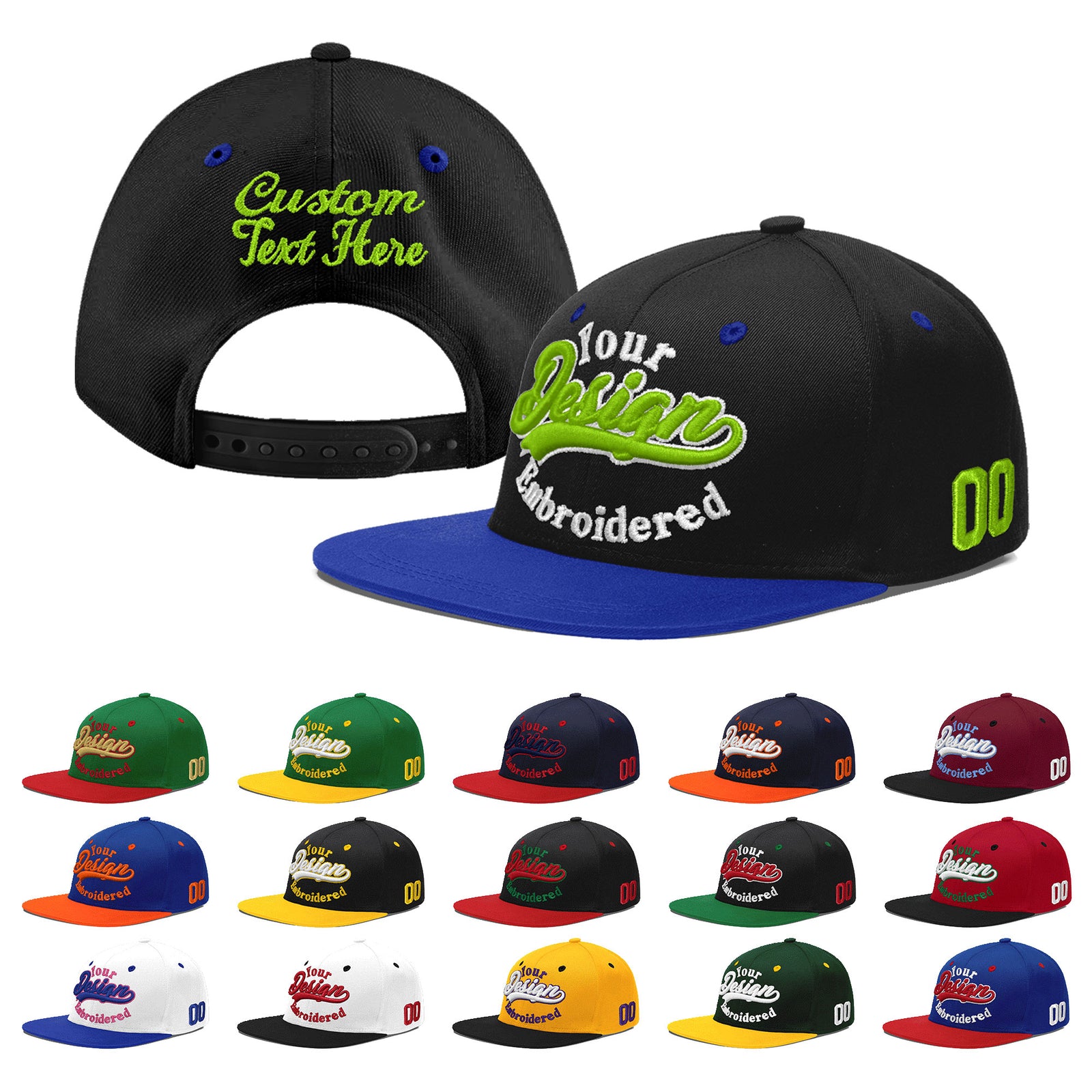 Custom Black Royal Blue 3D Puff Embroidery Flat Embroidery Casual Sport Baseball Cap