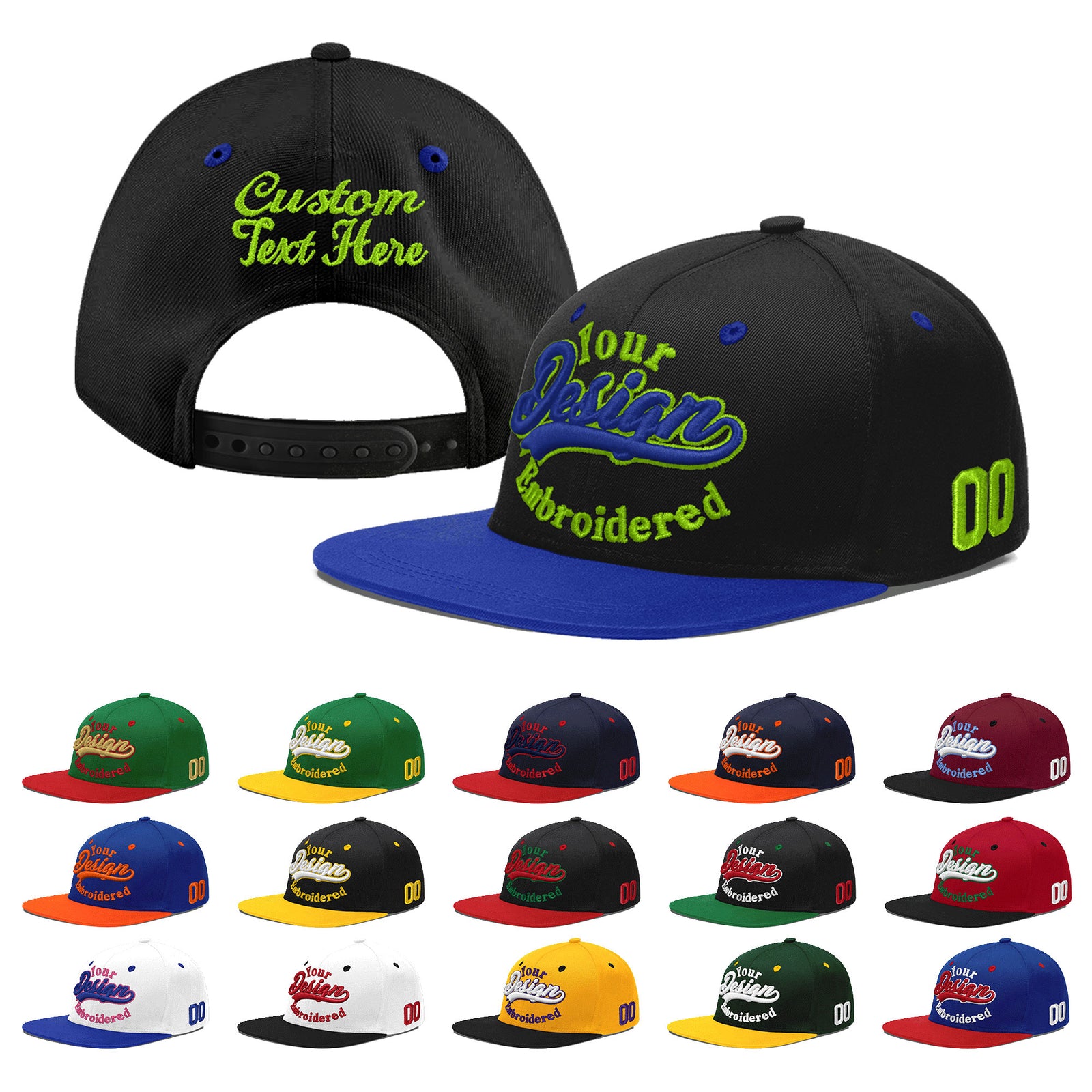Custom Black Royal Blue 3D Puff Embroidery Flat Embroidery Casual Sport Baseball Cap