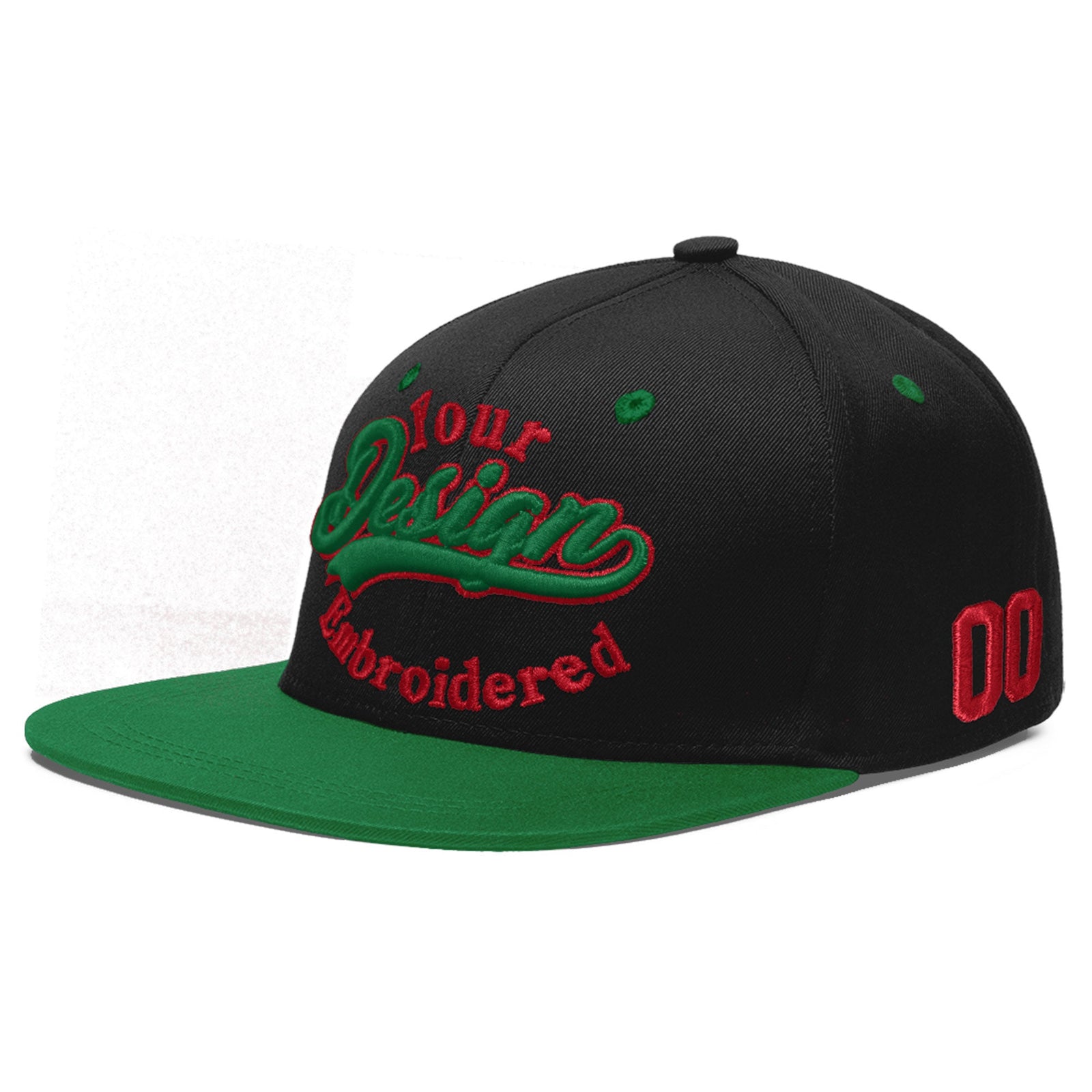 Custom Black Kelly Green 3D Puff Embroidery Flat Embroidery Casual Sport Baseball Cap