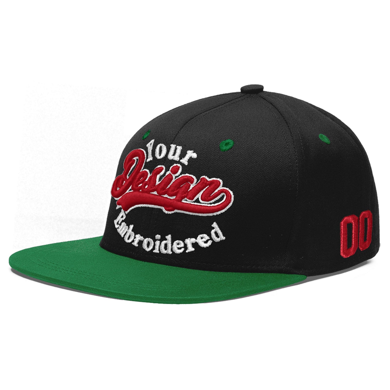 Custom Black Kelly Green 3D Puff Embroidery Flat Embroidery Casual Sport Baseball Cap