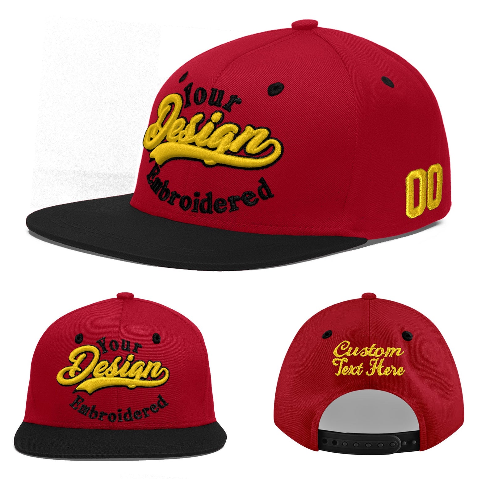 Custom Red Black 3D Puff Embroidery Flat Embroidery Casual Sport Baseball Cap