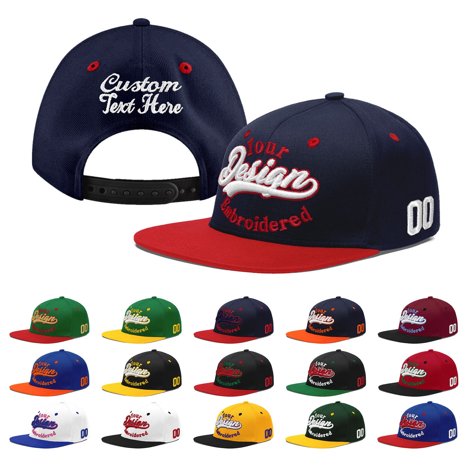 Custom Navy Red 3D Puff Embroidery Flat Embroidery Casual Sport Baseball Cap