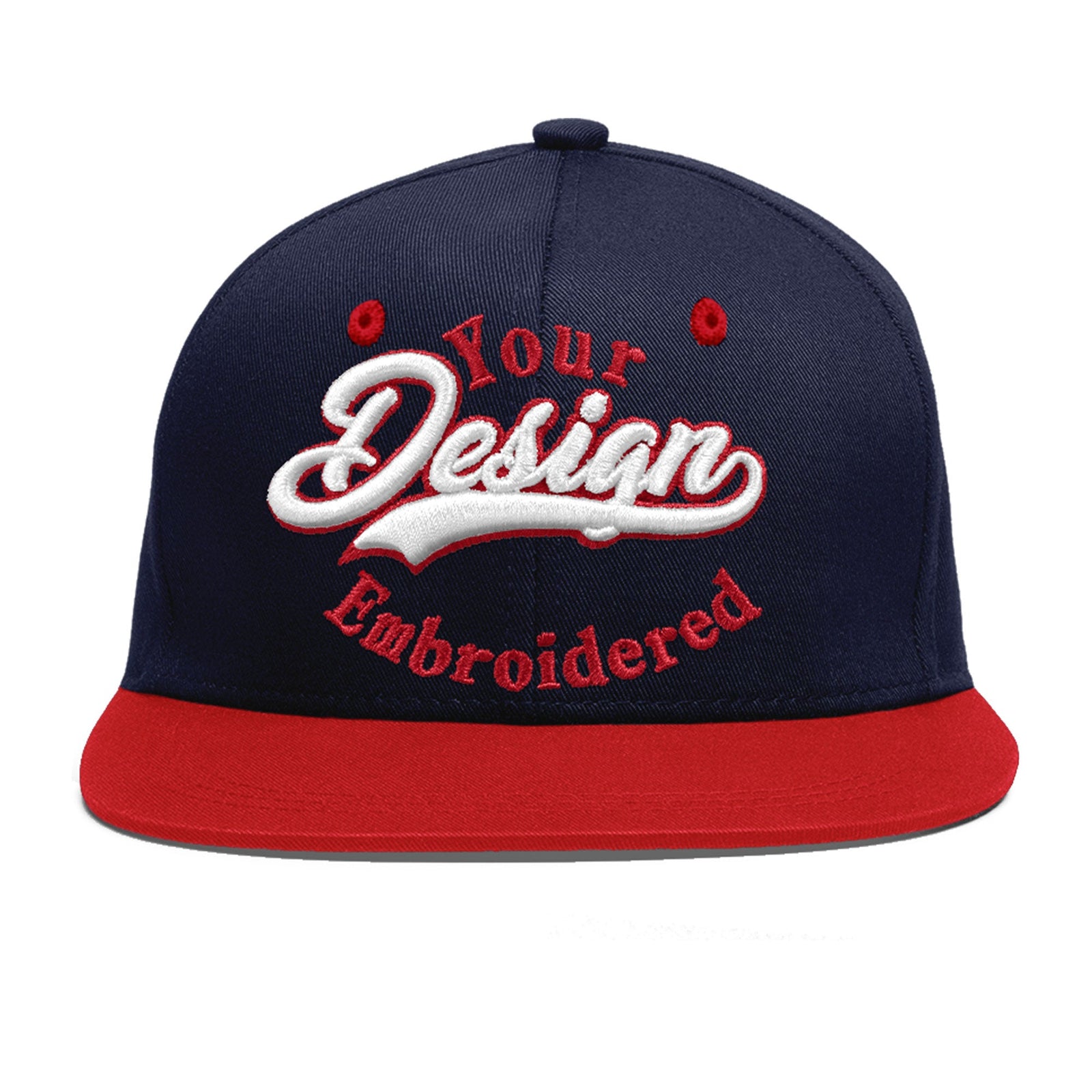 Custom Navy Red 3D Puff Embroidery Flat Embroidery Casual Sport Baseball Cap