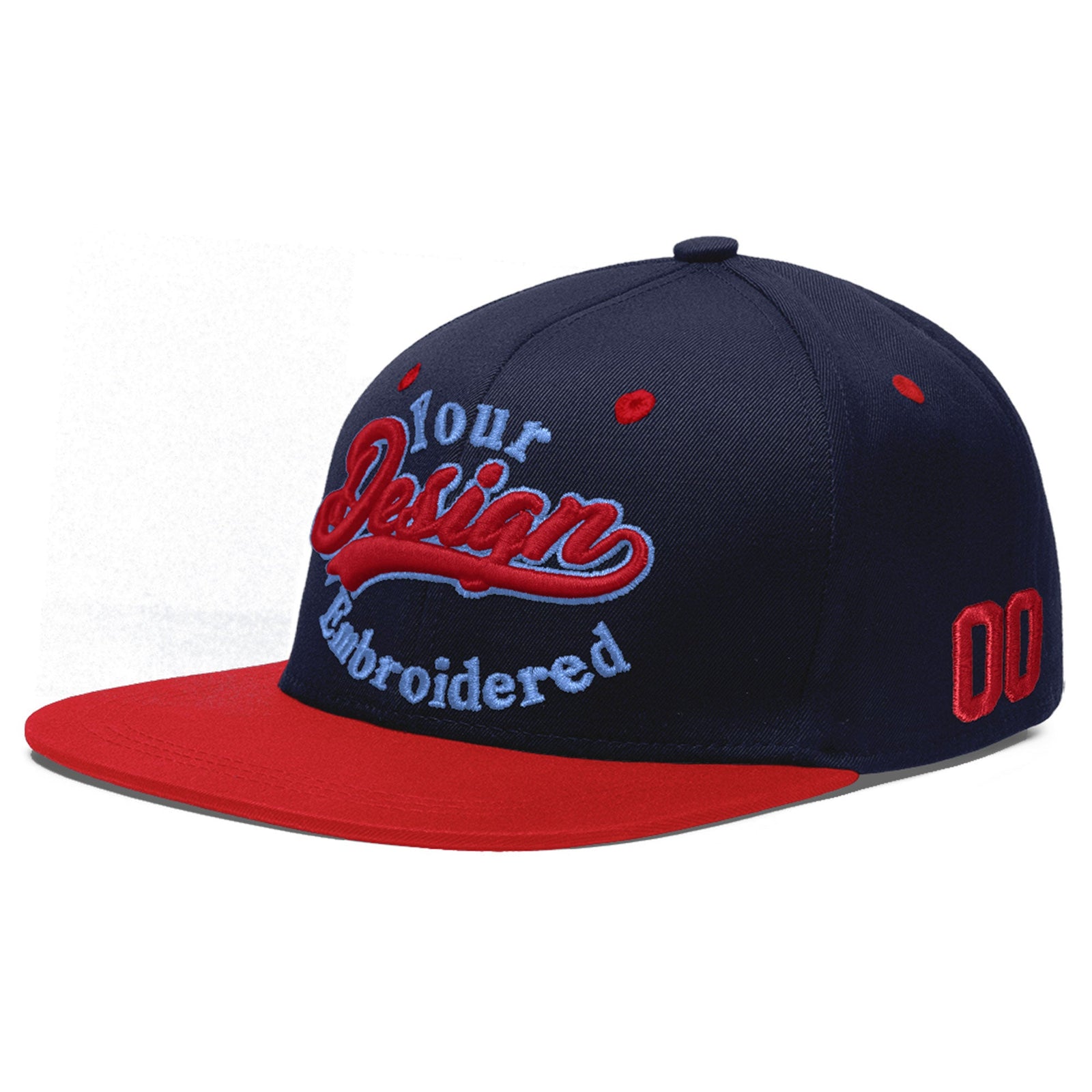 Custom Navy Red 3D Puff Embroidery Flat Embroidery Casual Sport Baseball Cap