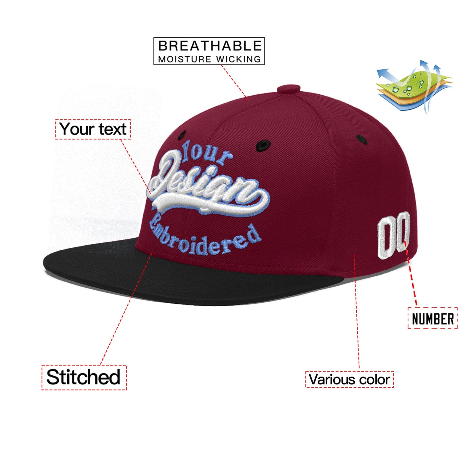 Custom Navy Orange 3D Puff Embroidery Flat Embroidery Casual Sport Baseball Cap