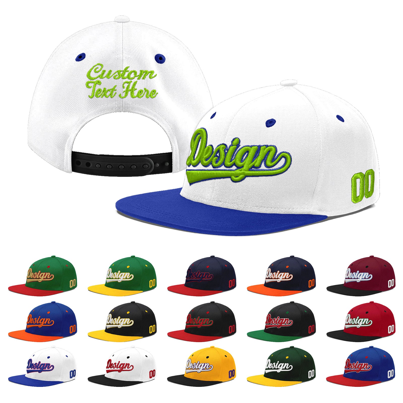 Custom White Royal Blue 3D Puff Embroidery Flat Embroidery Casual Sport Baseball Cap