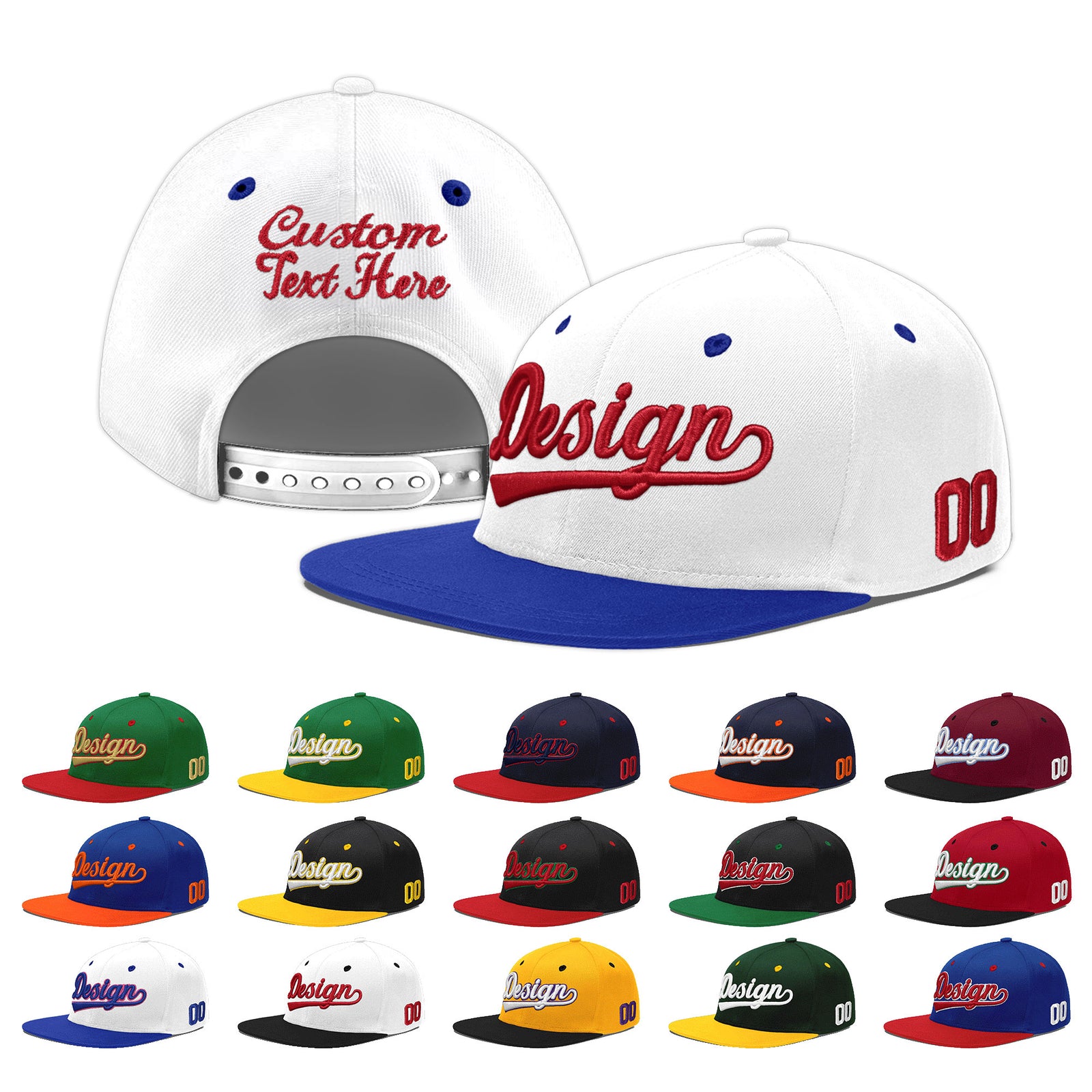 Custom White Royal Blue 131D Puff Embroidery Flat Embroidery Casual Sport Baseball Cap