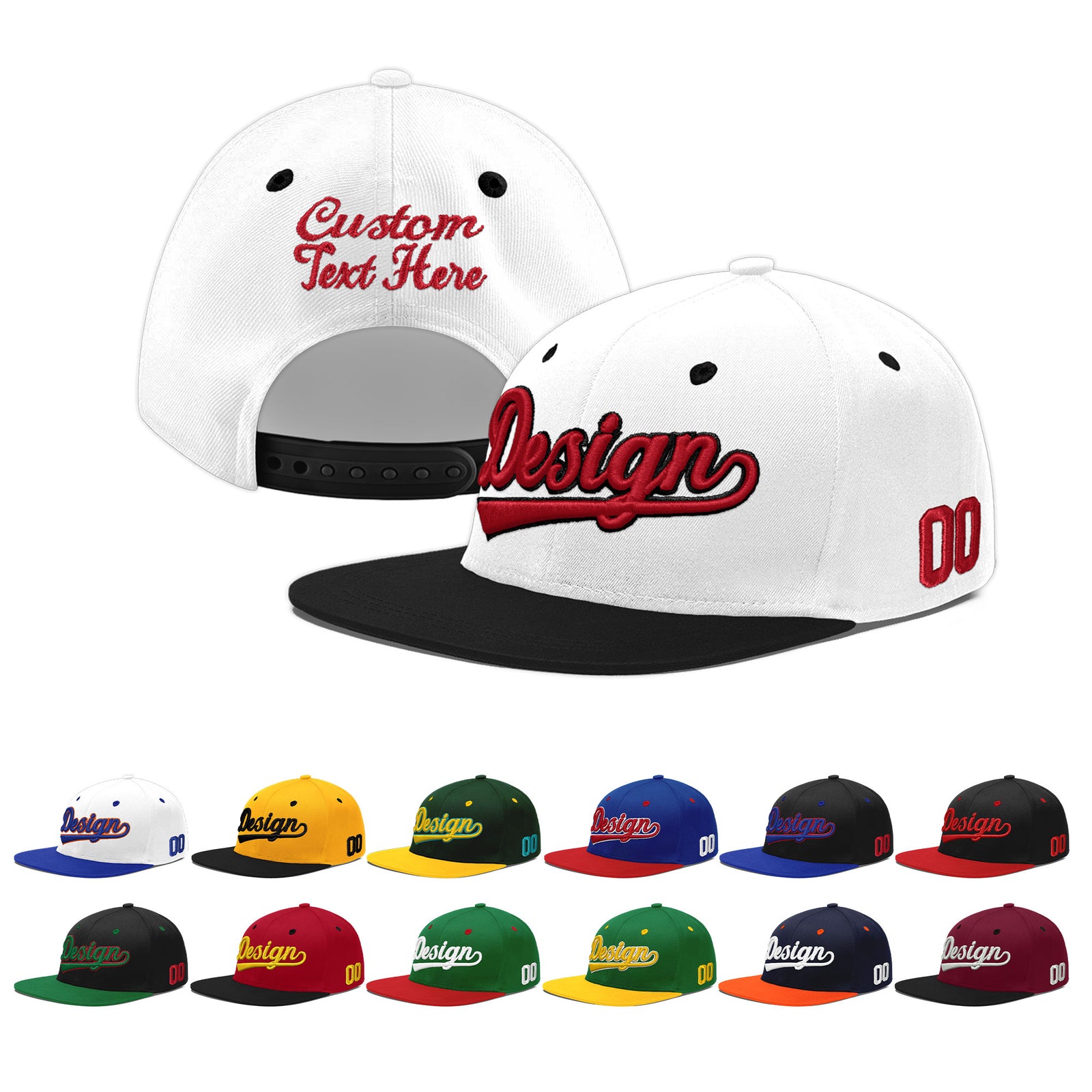 Custom White Black 3D Puff Embroidery Flat Embroidery Casual Sport Baseball Cap