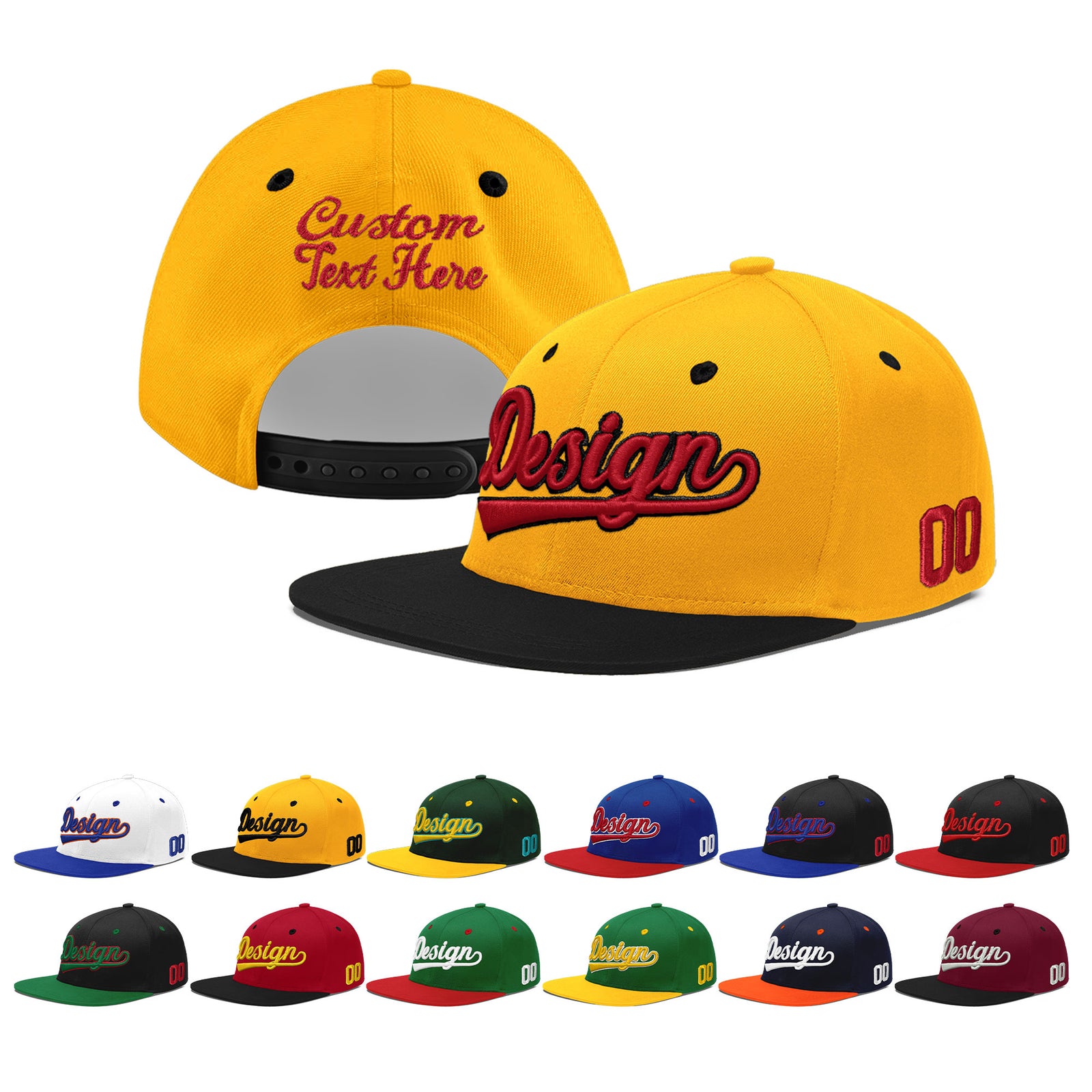 Custom Gold Black 99D Puff Embroidery Flat Embroidery Casual Sport Baseball Cap