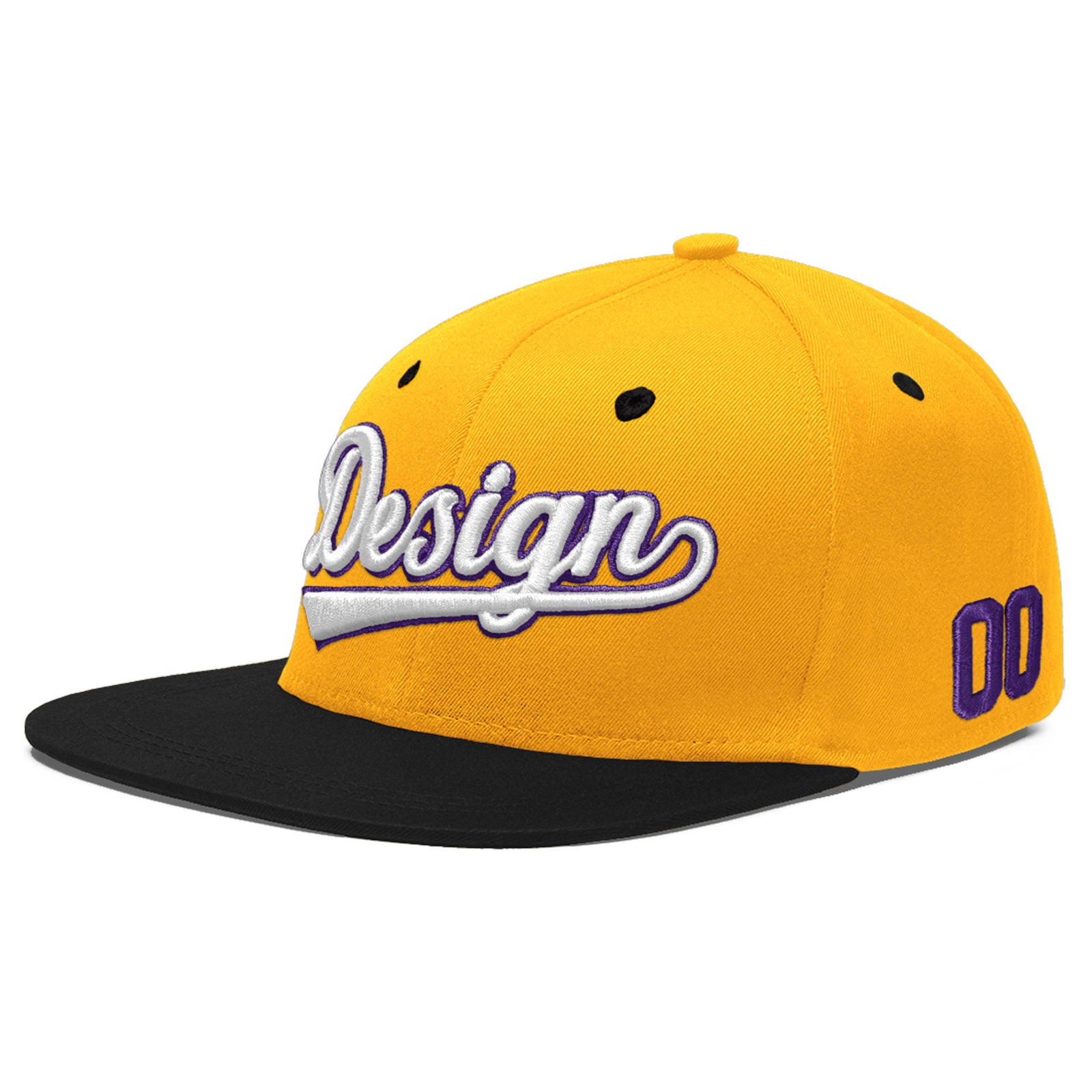 Custom Gold Black 126D Puff Embroidery Flat Embroidery Casual Sport Baseball Cap