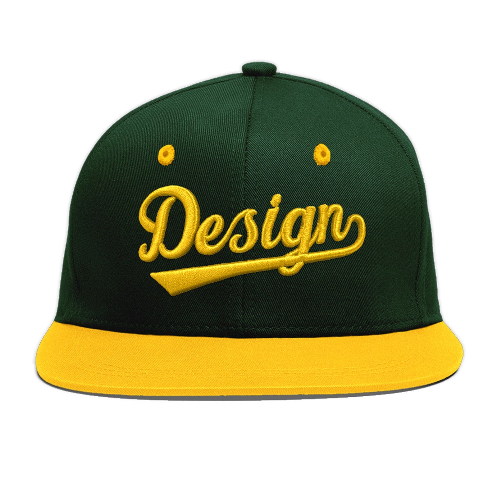 Custom Green Gold 3D Puff Embroidery Flat Embroidery Casual Sport Baseball Cap