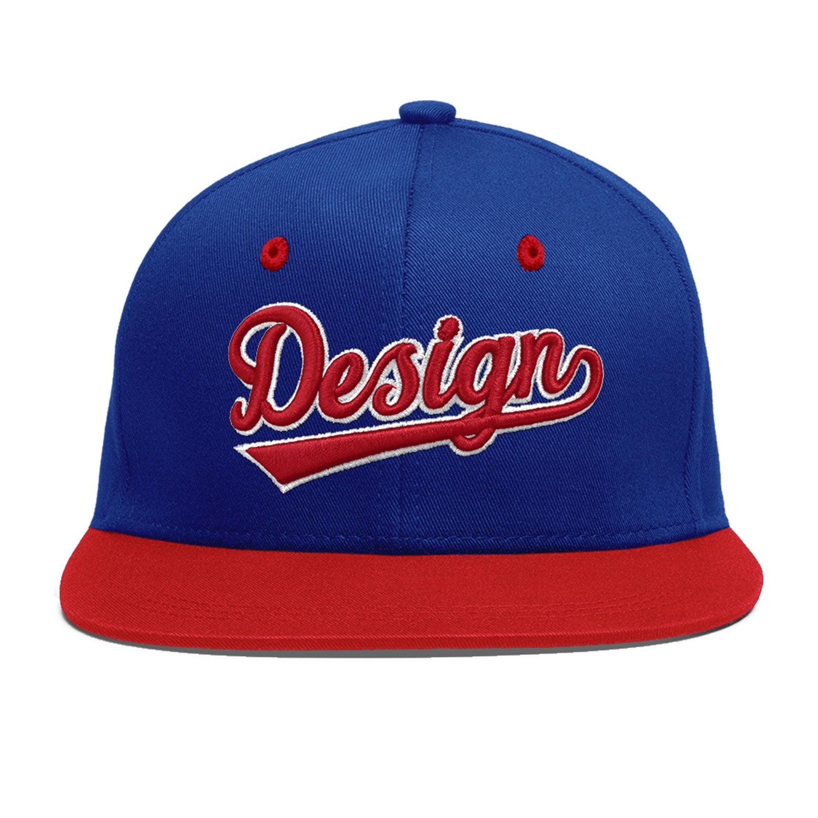 Custom Royal Blue Red 3D Puff Embroidery Flat Embroidery Casual Sport Baseball Cap