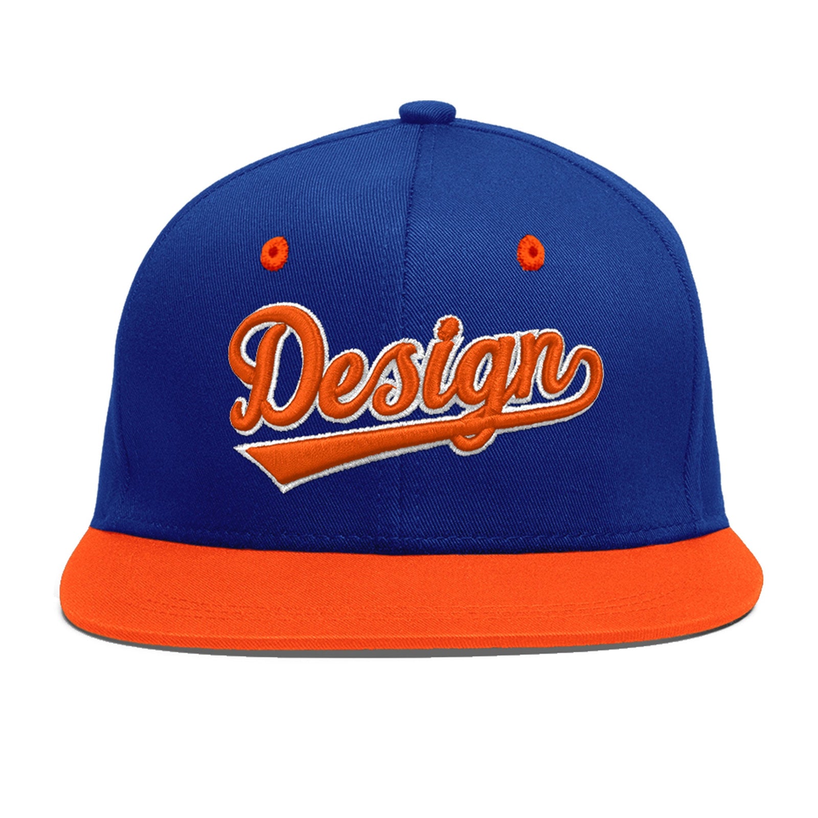 Custom Royal Blue Orange 3D Puff Embroidery Flat Embroidery Casual Sport Baseball Cap