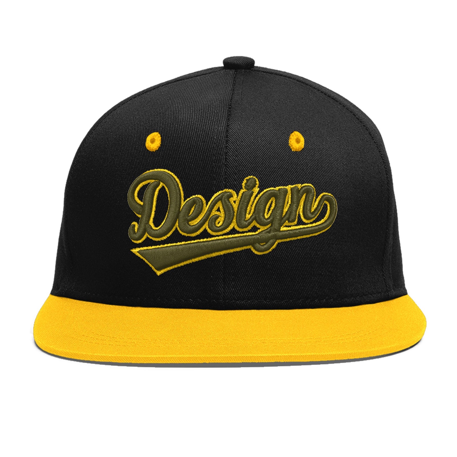 Custom Black Gold 3D Puff Embroidery Flat Embroidery Casual Sport Baseball Cap