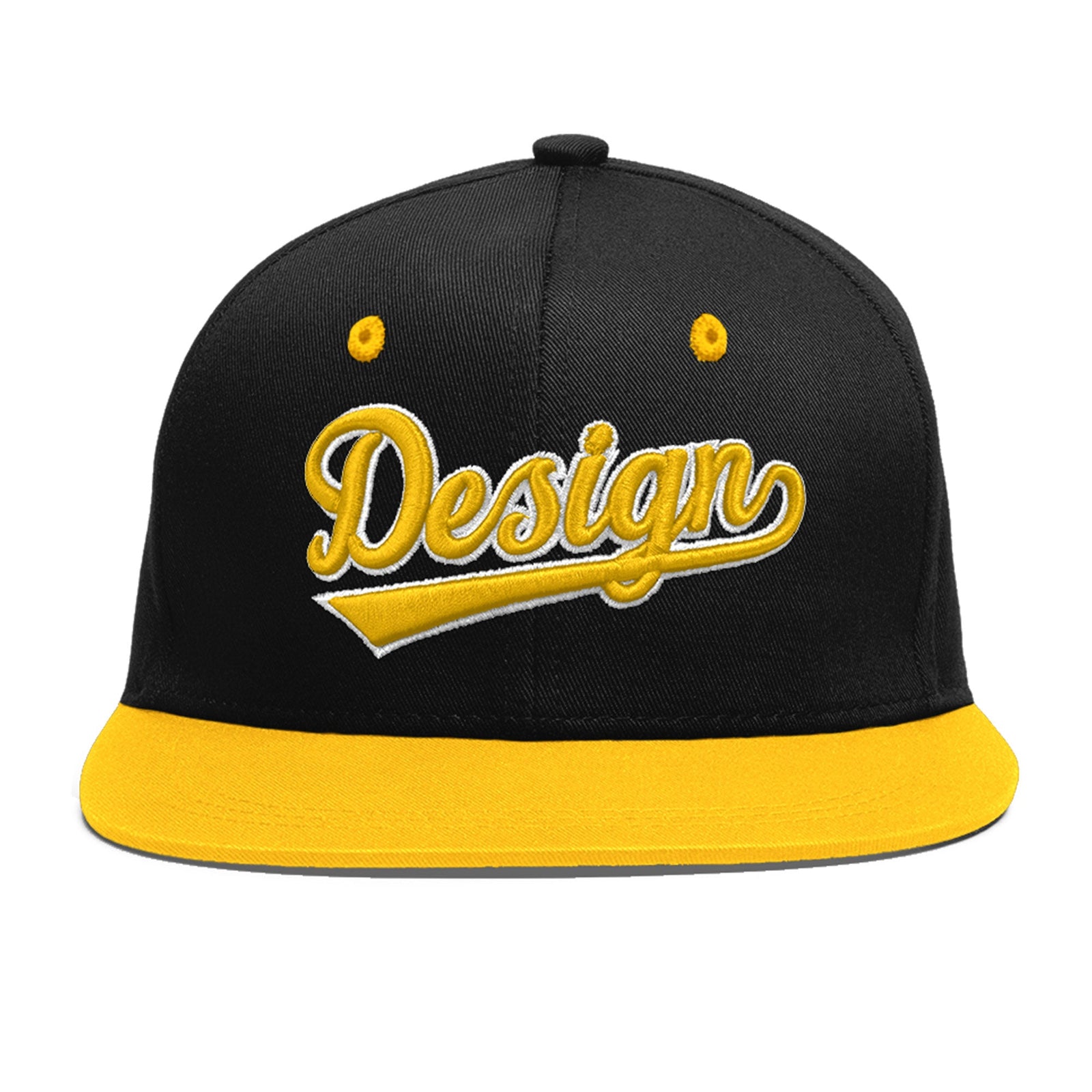 Custom Black Gold 3D Puff Embroidery Flat Embroidery Casual Sport Baseball Cap