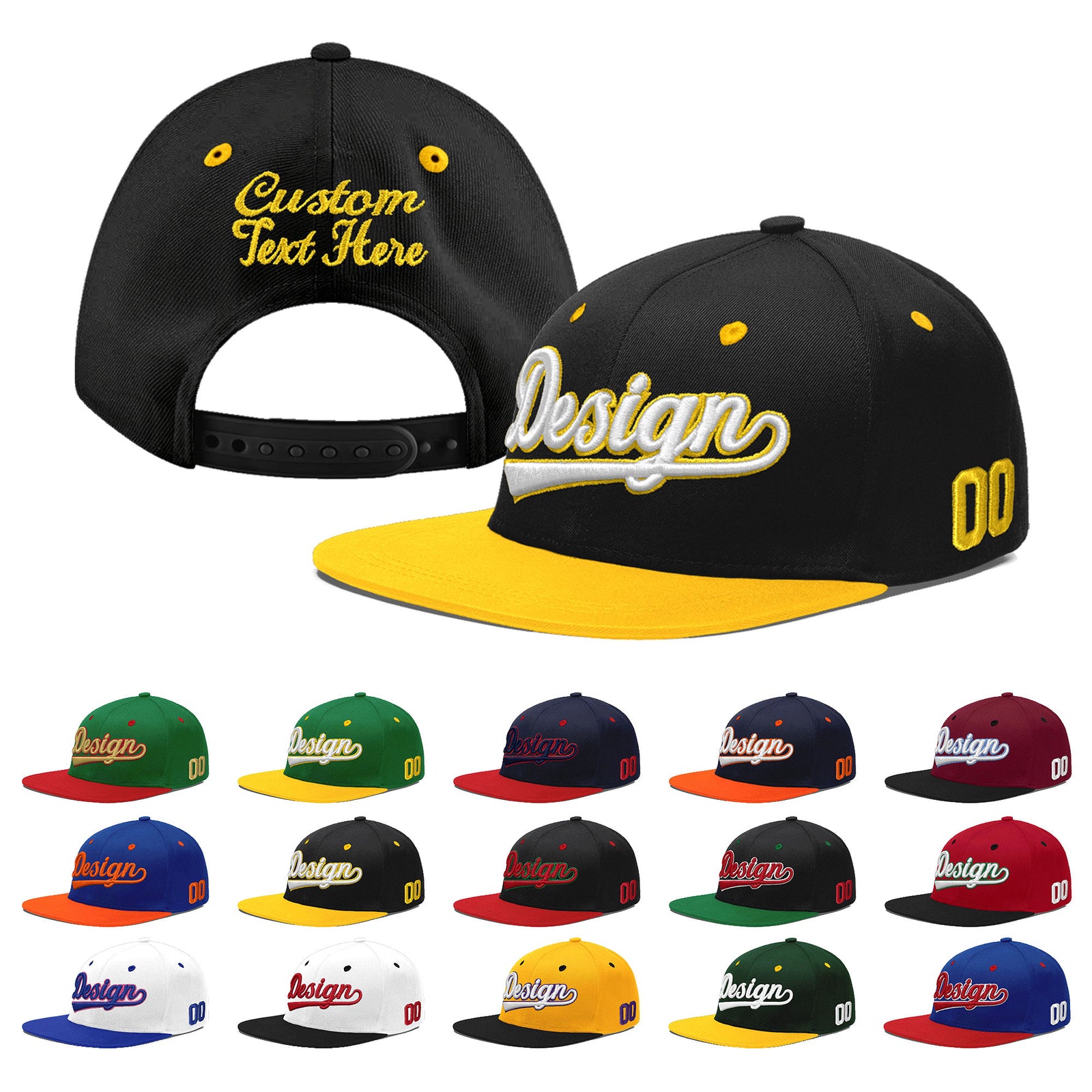 Custom Black Gold 3D Puff Embroidery Flat Embroidery Casual Sport Baseball Cap