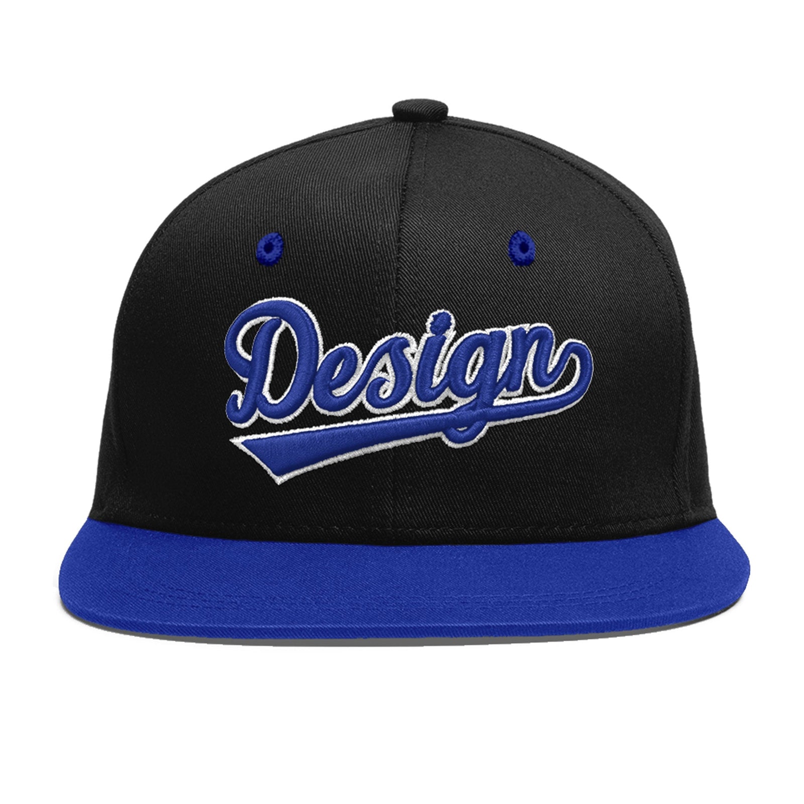 Custom Black Royal Blue 3D Puff Embroidery Flat Embroidery Casual Sport Baseball Cap