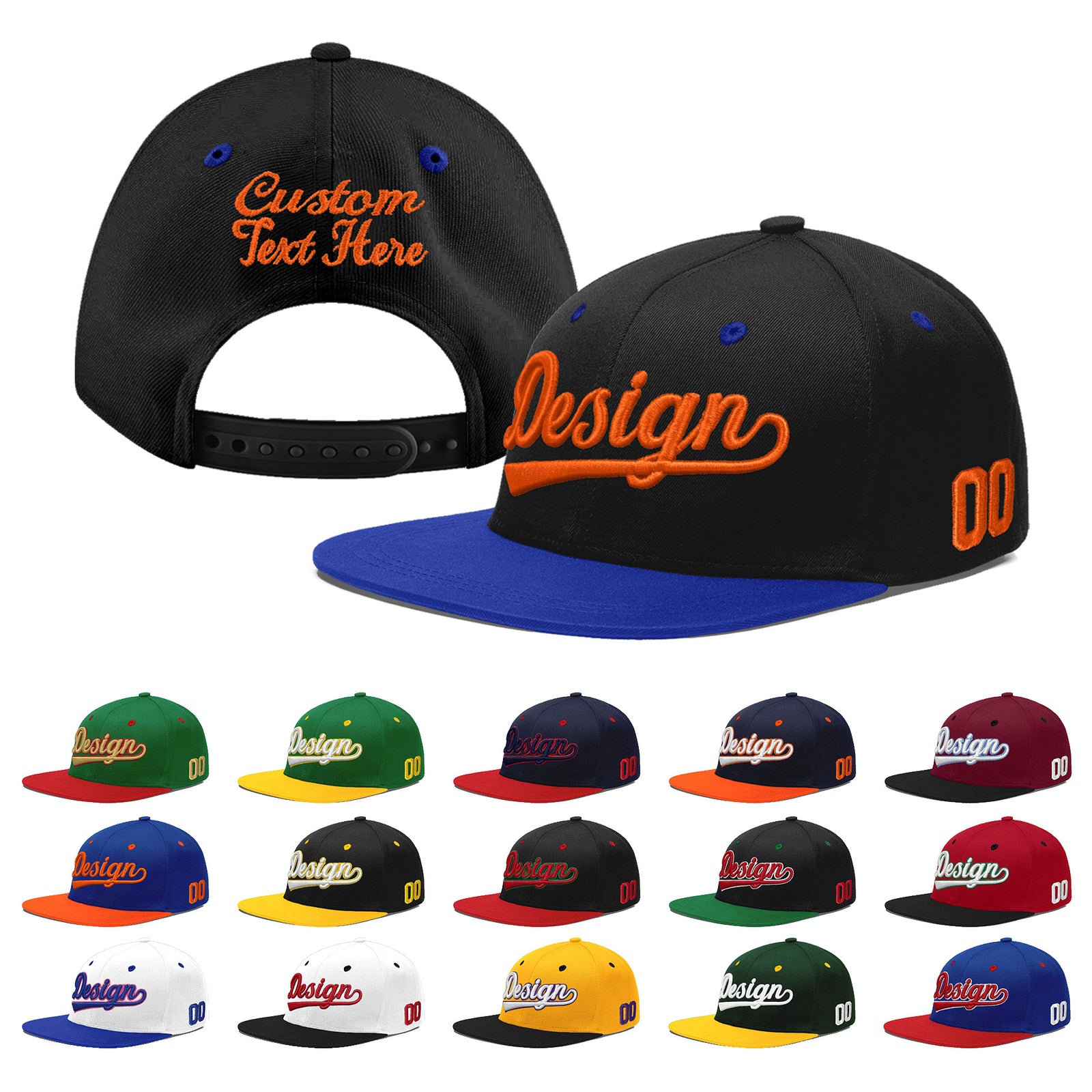 Custom Black Royal Blue 3D Puff Embroidery Flat Embroidery Casual Sport Baseball Cap