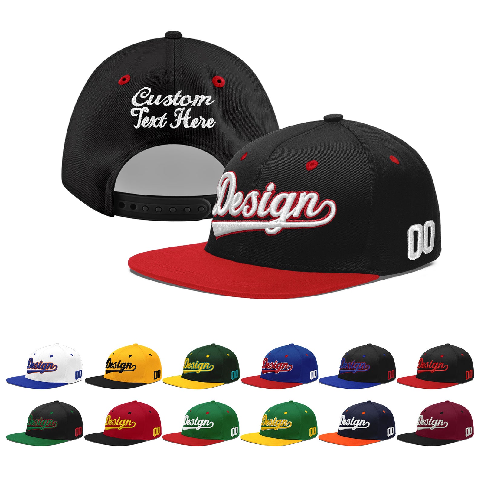 Custom Black Red 3D Puff Embroidery Flat Embroidery Casual Sport Baseball Cap
