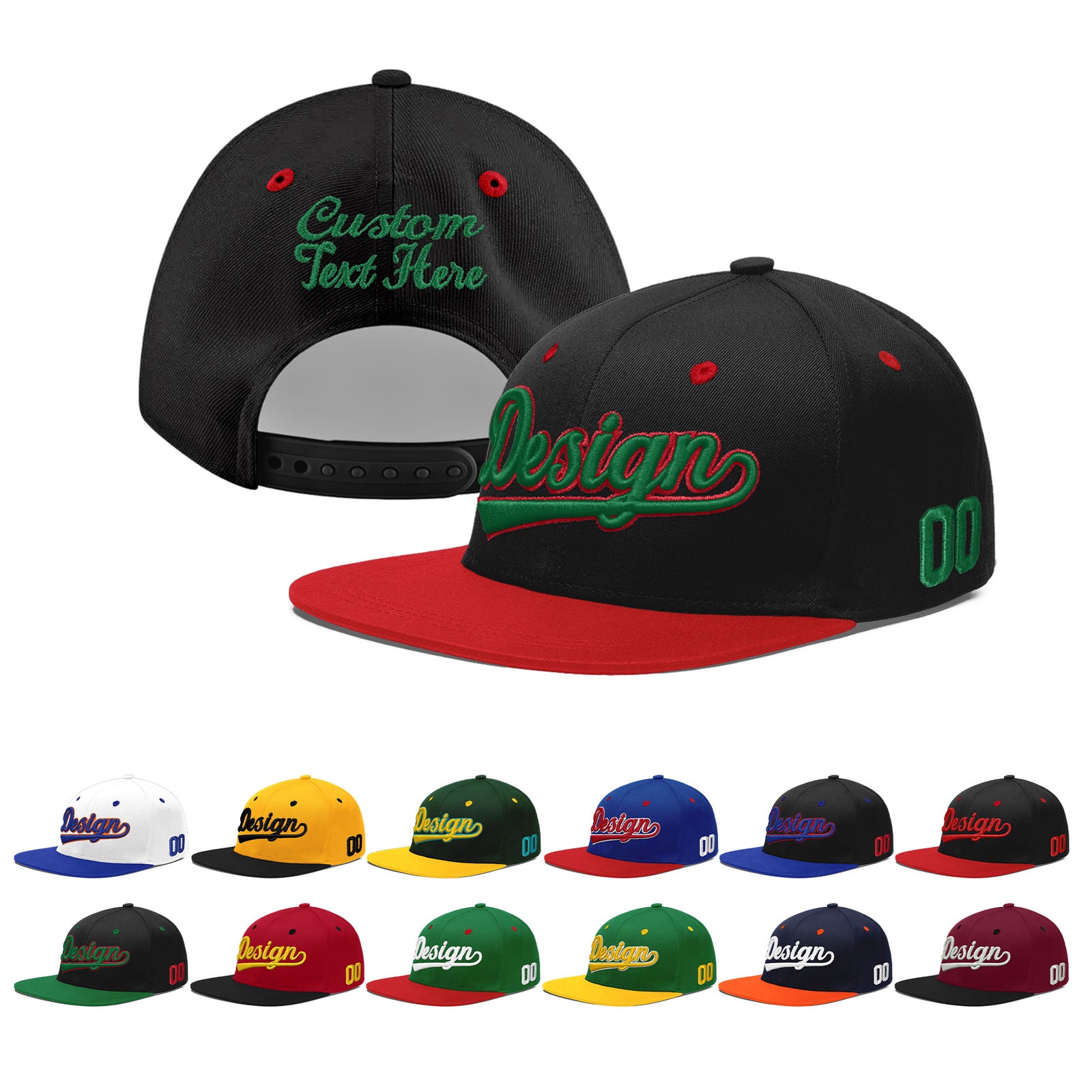 Custom Black Red 3D Puff Embroidery Flat Embroidery Casual Sport Baseball Cap
