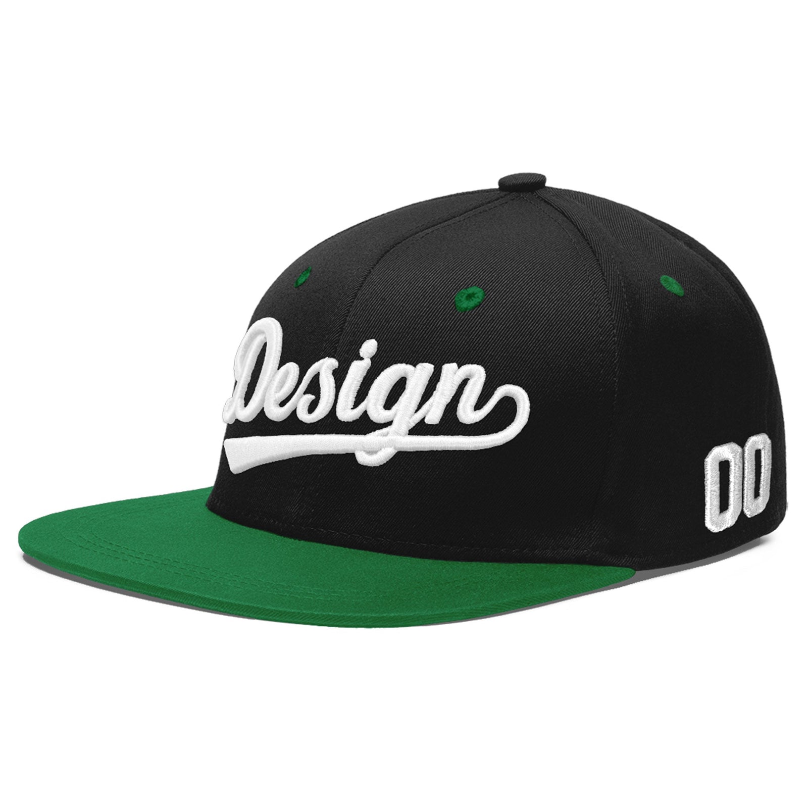 Custom Black Kelly Green 3D Puff Embroidery Flat Embroidery Casual Sport Baseball Cap