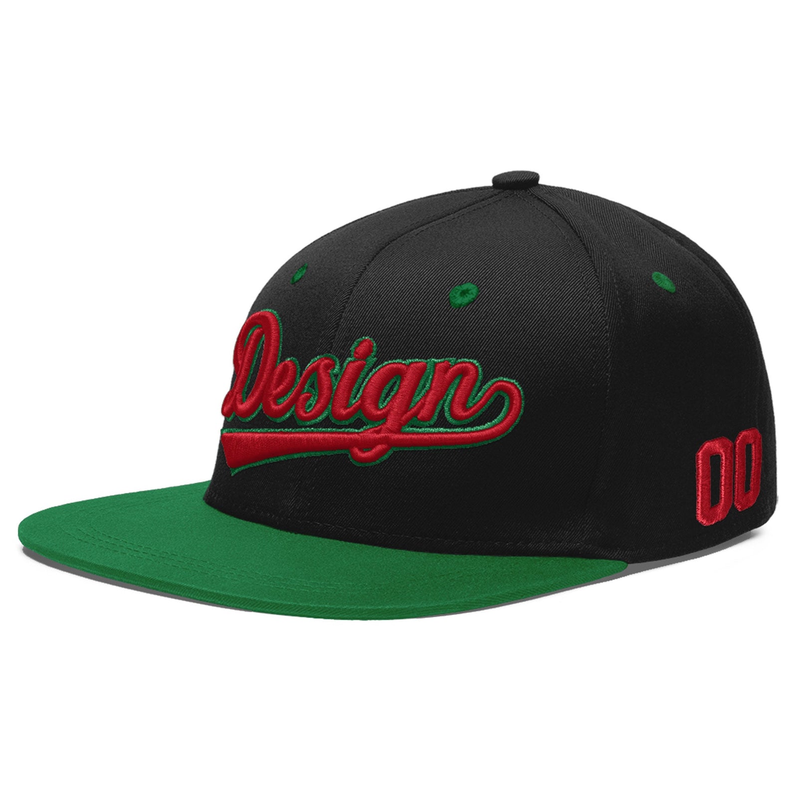 Custom Black Kelly Green 3D Puff Embroidery Flat Embroidery Casual Sport Baseball Cap