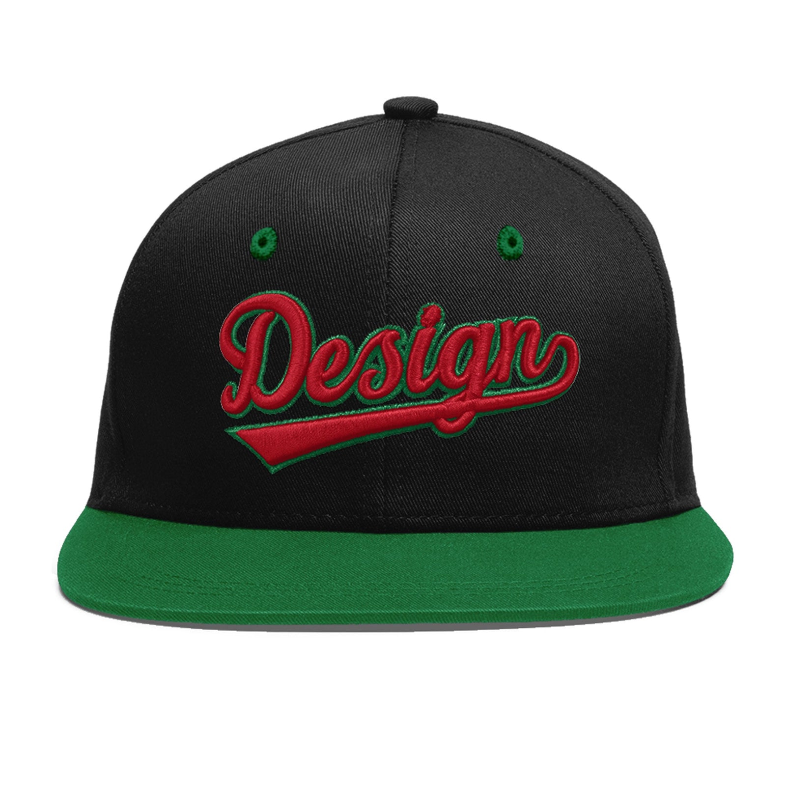 Custom Black Kelly Green 3D Puff Embroidery Flat Embroidery Casual Sport Baseball Cap