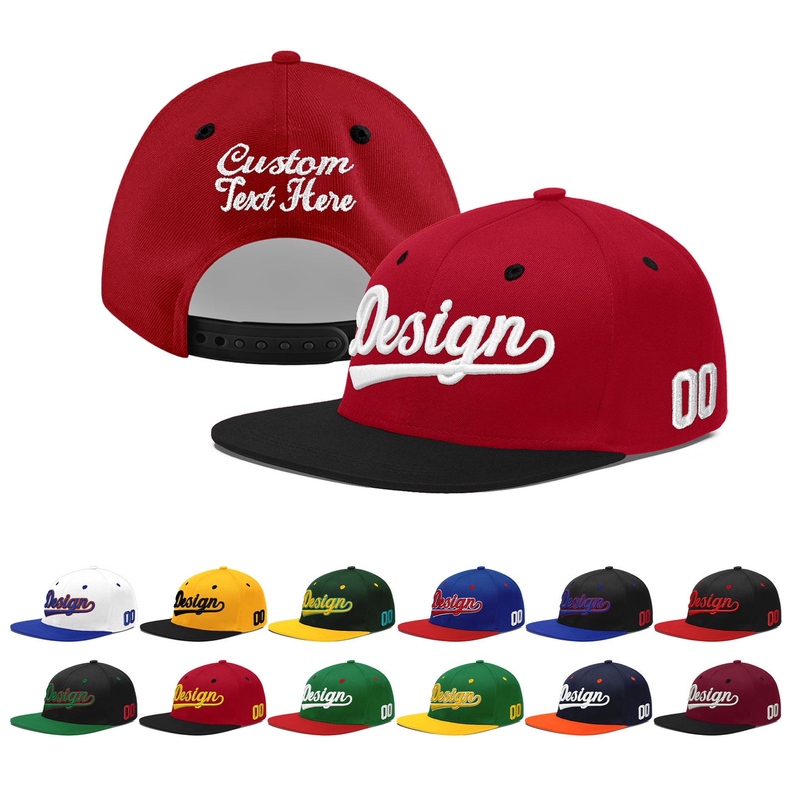 Custom Red Black 3D Puff Embroidery Flat Embroidery Casual Sport Baseball Cap